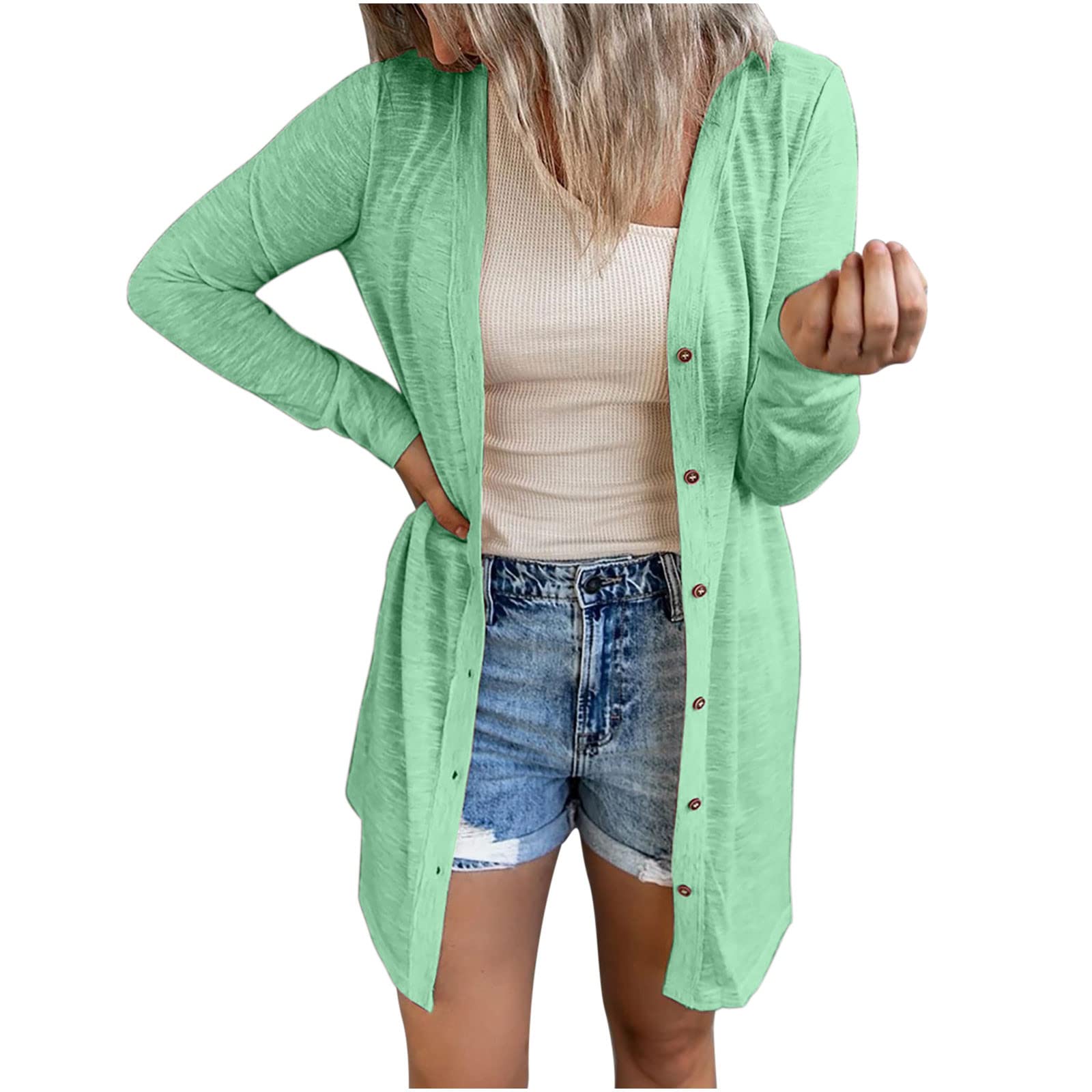 Womens Cardigan Open Front Lightweight Long Sleeve Jackets Button Down Kimono Cardigans Tops Plus Size Outwears Fall Clothes