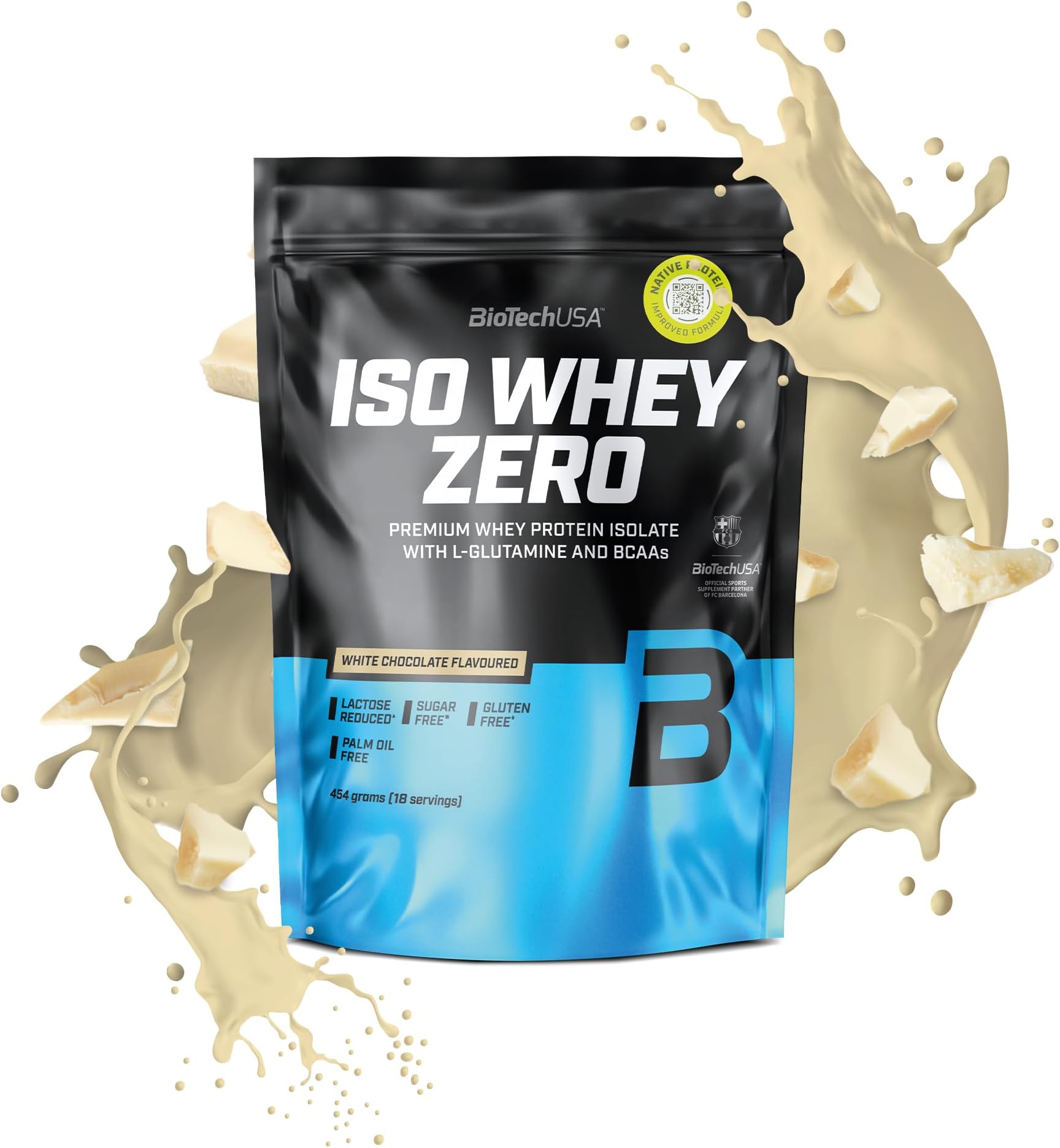 BioTechUSA Iso Whey Zero | Premium Whey Protein Isolate | Grass-Fed | Enzyme-Free | Sugar- and Gluten-Free, 454 g, White Chocolate