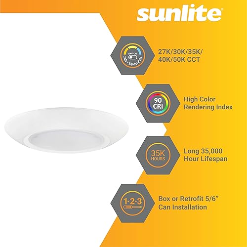 Miniatura 3 de Sunlite 87744 - Accesorio de disco redondo de montaje empotrado LED de 7 pulgadas, 15 vatios (75 W), temperatura de color sintonizable (27 K-50 K),