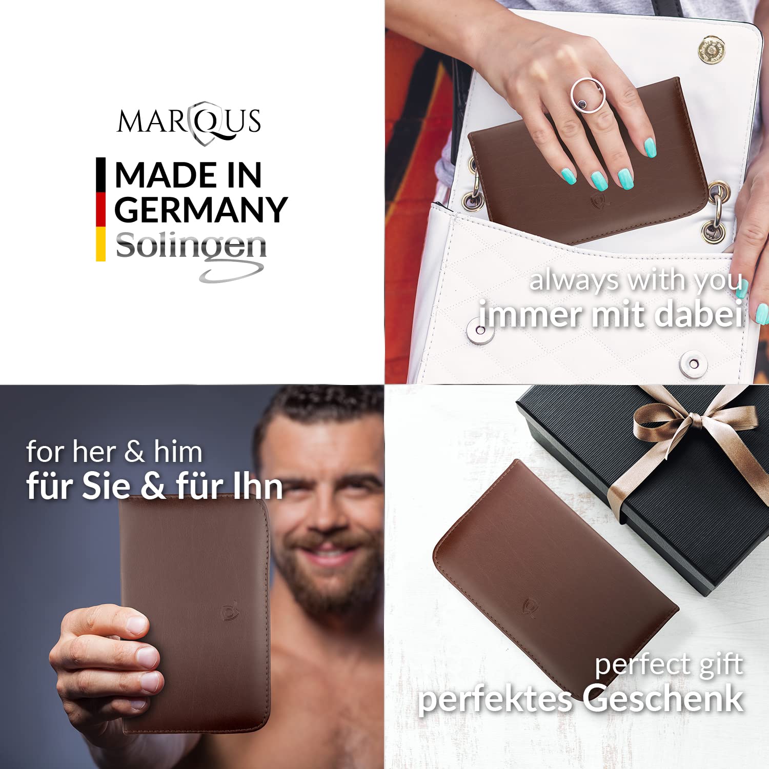 marQus Set de manicura y pedicura de 12 piezas de Solingen Alemania - Set manicura con todo lo necesario para hombre y mujer en estuche de piel sintética