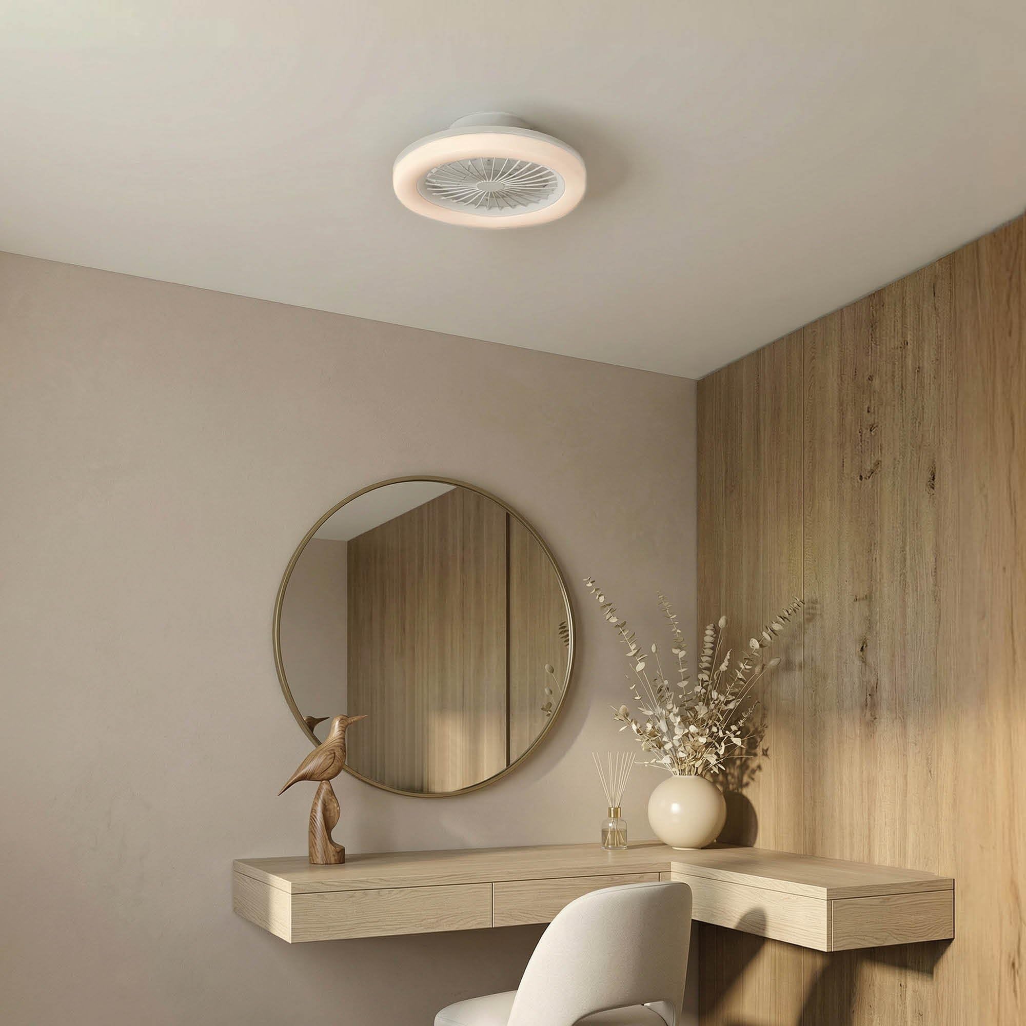 Ledvion - Ventilador de Techo con luz, 42cm, Blanco, 24W, 2500Lm, (2700k/4000K/6000K), 3 temperaturas de luz, 5 velocidades, Temporizador, Mando, Verano-Invierno