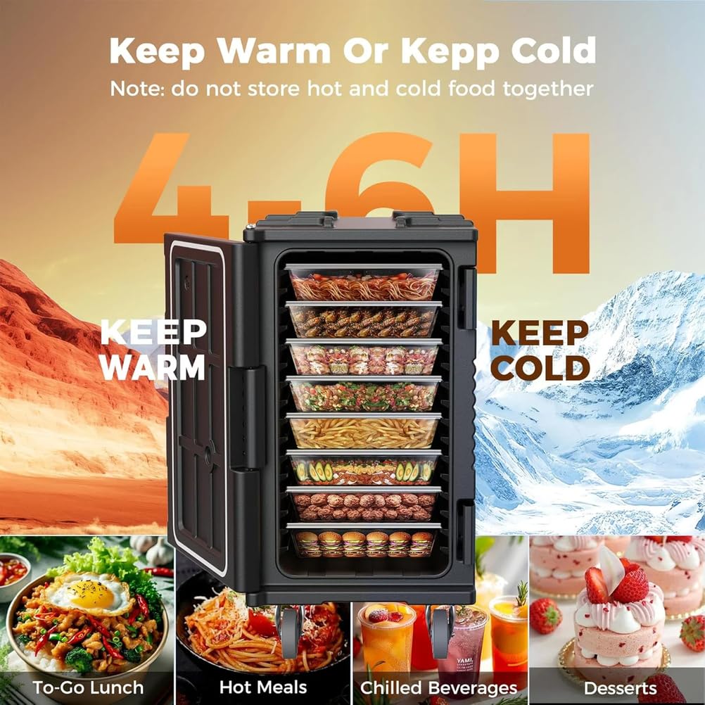 Contenitore termico per alimenti, 120 l, con ruote girevoli per 6 padelle di dimensioni standard, ideale per ristoranti, feste, riunioni