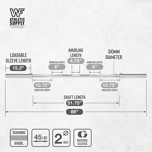 Miniatura 2 de WF Athletic Supply Barra olímpica de acero sólido con peso de 7 pies y 2 pulgadas, para levantamiento de pesas, prensa de banco, entrenamiento de