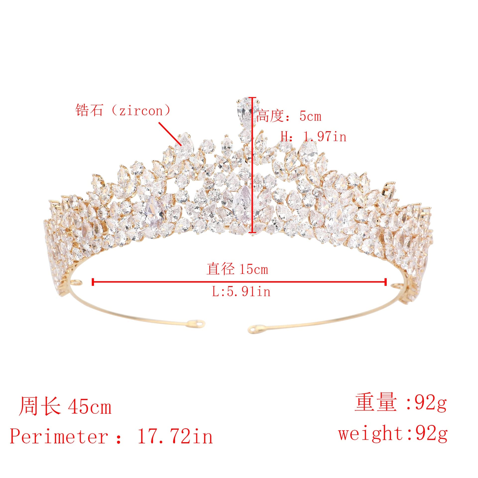 Bijoux de Cheveux diadèmes de Couronne pour Femmes Couleur Or Argent diadème de mariée Couronne de Mariage Accessoires de Cheveux Princesse allonger Couronne fée Bijoux de Mariage, Or, Argent