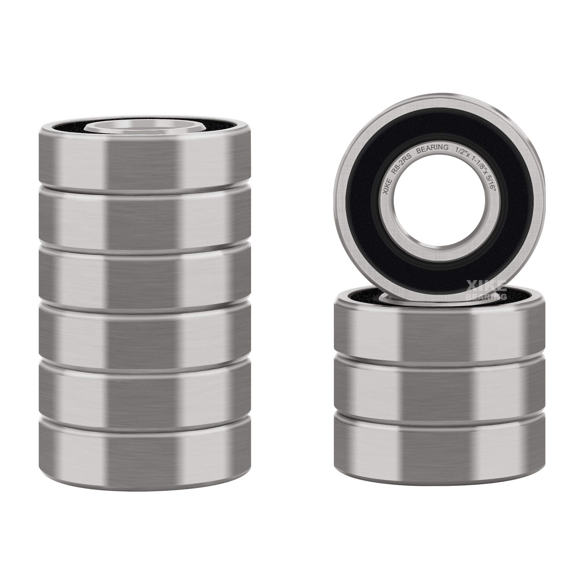 XiKe 10 Pcs R8-2RS Double Rubber Seal Bearings 1/2" x 1-1/8" x 5/16", Pre-Lubricated and Stable Performance and Cost Effective, Deep Groove Ball