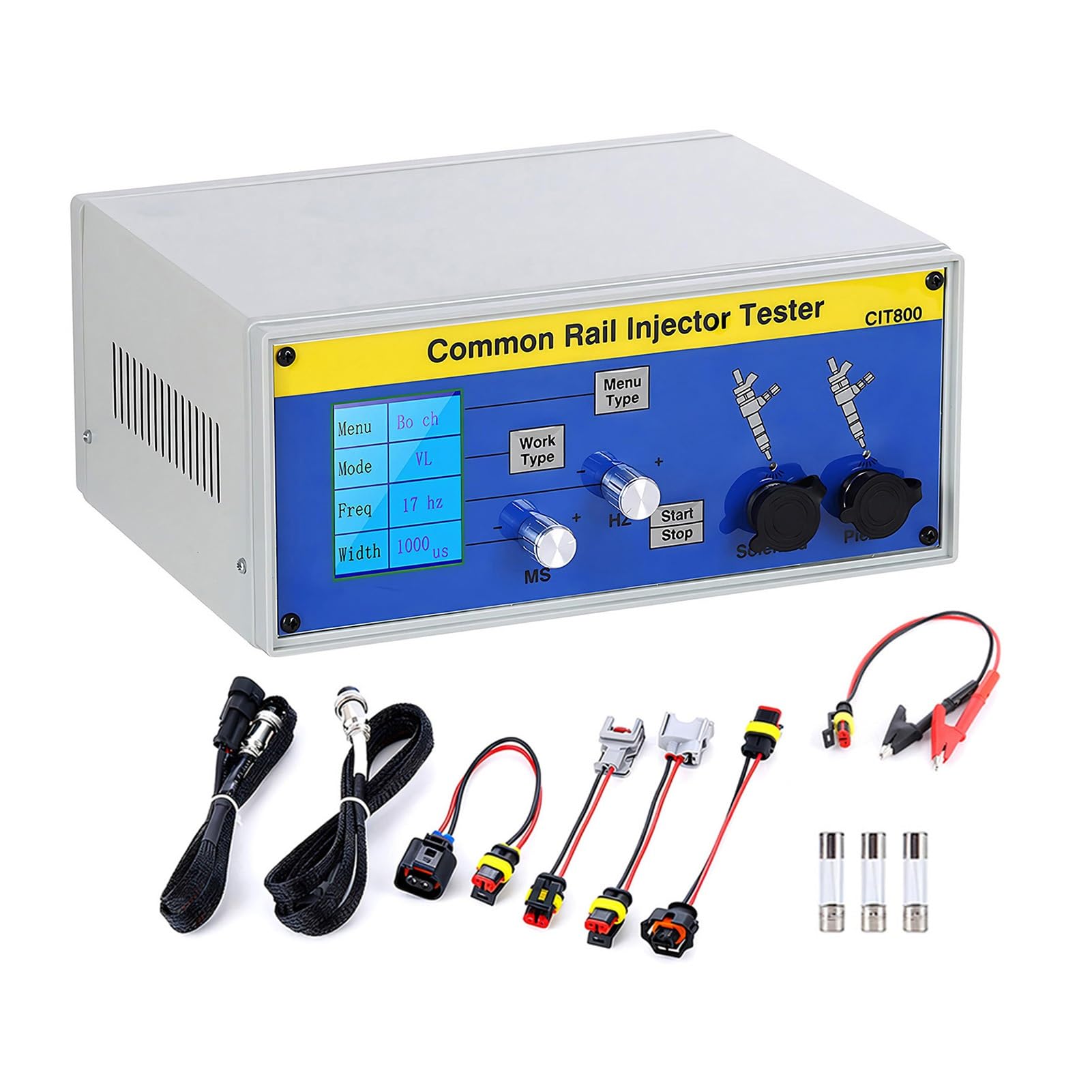 Profesional Probador de inyectores Diesel para talleres, preciso Tester Common Rail para Piezo y solenoides, Robusta Herramienta de calibración de inyectores, 7kg, Negro(CIT800)
