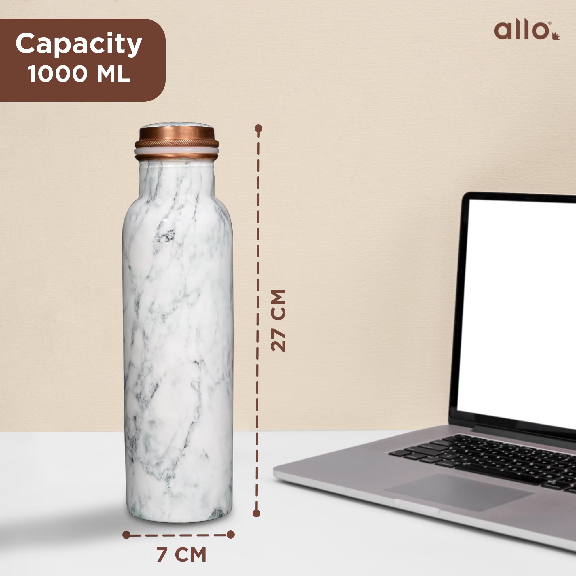 Allo Pure Copper Water Bottle - 1L Alkaline Gift -5