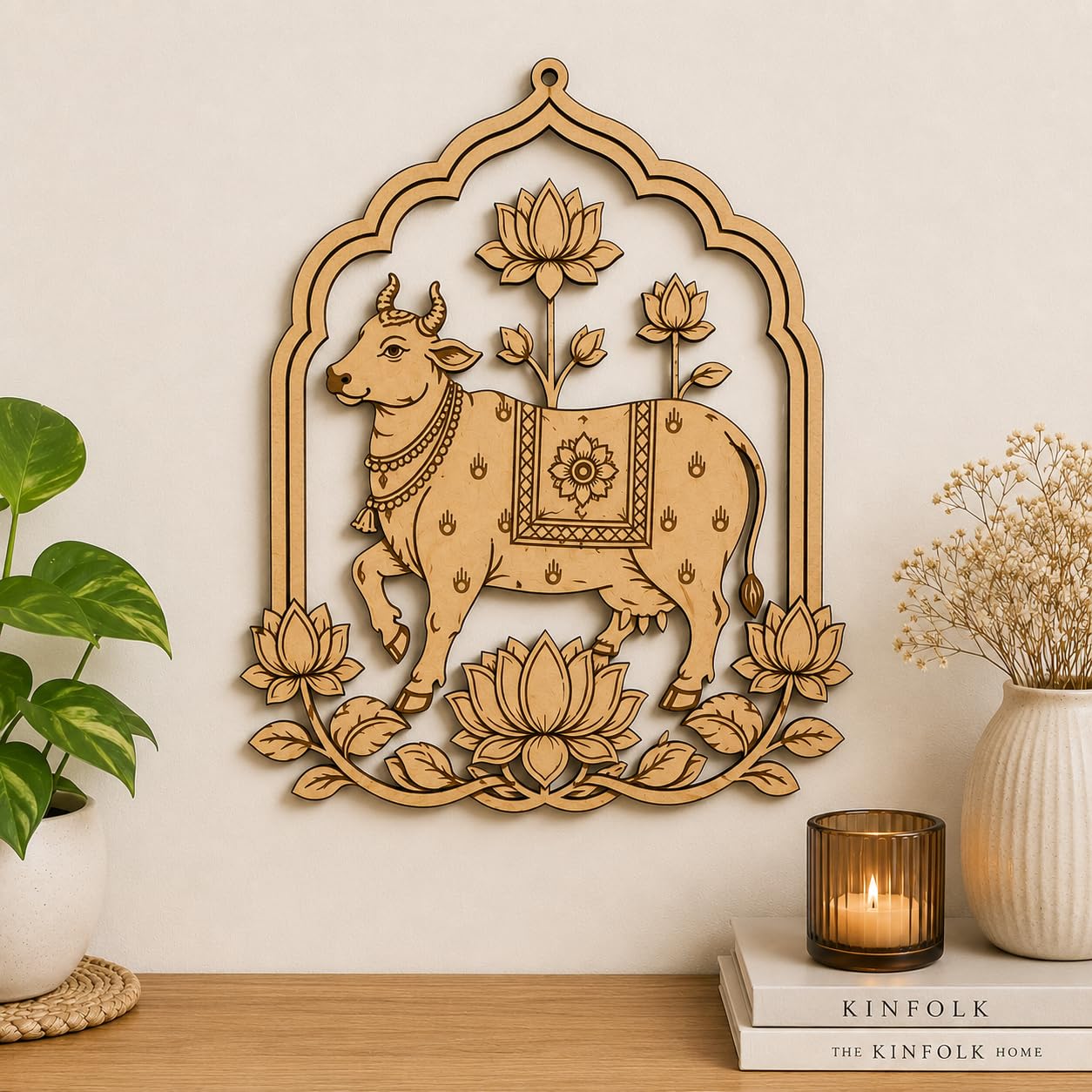 SVM CRAFT® MDF Pichwai Cow & Lotus Engraved Wall Decor | Laser Cut Wooden Wall Hanging | Traditional Indian Pichwai Art | DIY Paintable MDF Craft | Home Temple & Living Room Decoration-image-31