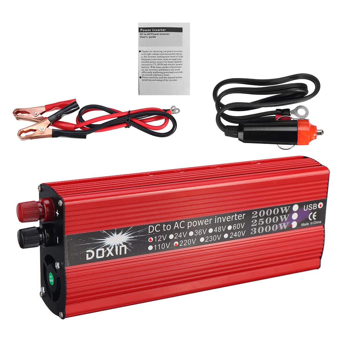 Inverter Onda Sinusoidale 3000W 12V 220V con Uscita USB Power Inverter Convertitore Alta Potenza da Auto, Camper, Barca – Protezione Sovraccarico, Alta/Bassa Tensione e Cortocircuito presa universale