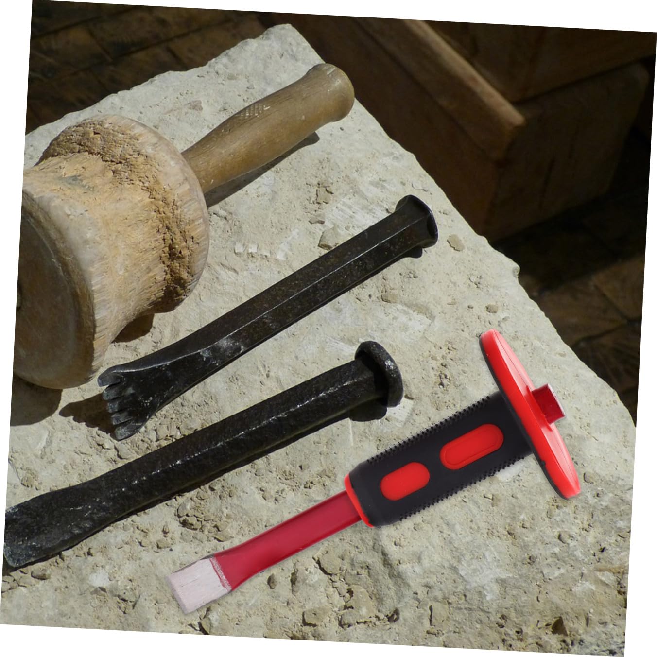 OSALADI Set di Scalpelli da 2 Pezzi 25 Cm Protezione per Mano, Scalpelli da Demolizione e Muratura Temprati in Acciaio per Intaglio, Frantumazione Cemento e Lavori Pesanti
