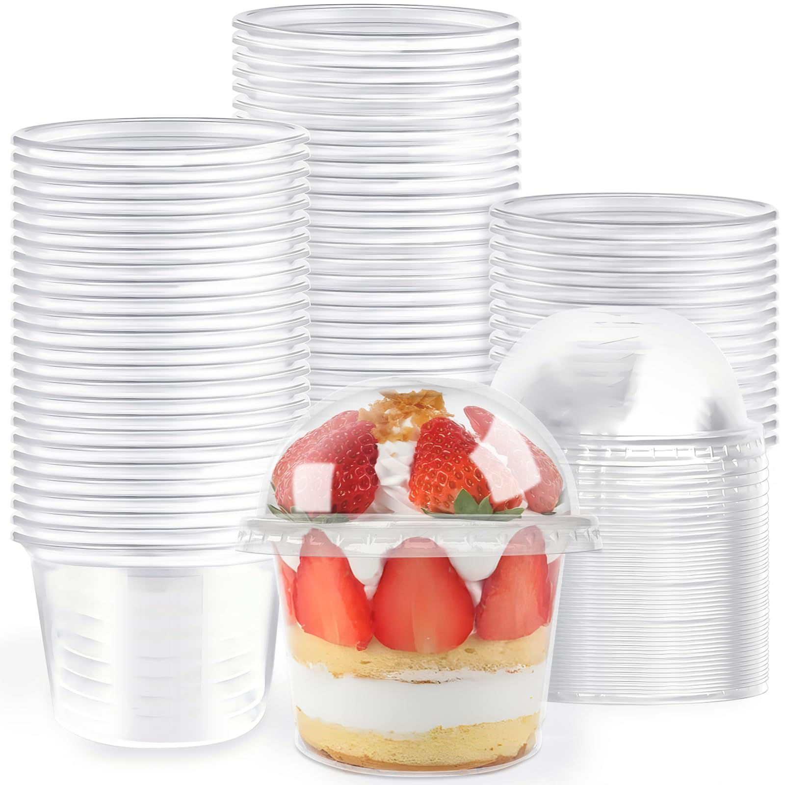 Photo 1 of Jnnzzggu 50 Pcs 8 OZ Disposable Plastic Cups with Dome Lids, Clear Dessert Cup, Mini Parfait Appetizer Containers for Ice Cream, Cake, Fruit, Pudding, Jello Shot, Drink, Yogurt, Soups, Salad, Snacks