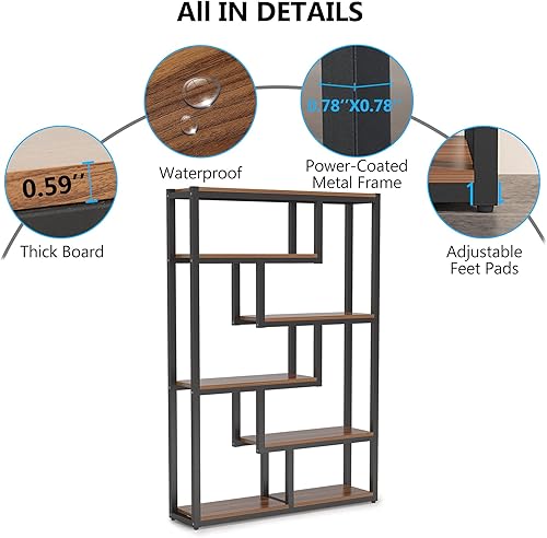 Miniatura 7 de Tribesigns - Estantería industrial de 6 estantes, estantería vintage estilo Etagere, estante de exhibición de almacenamiento escalonado de 69 Marrón