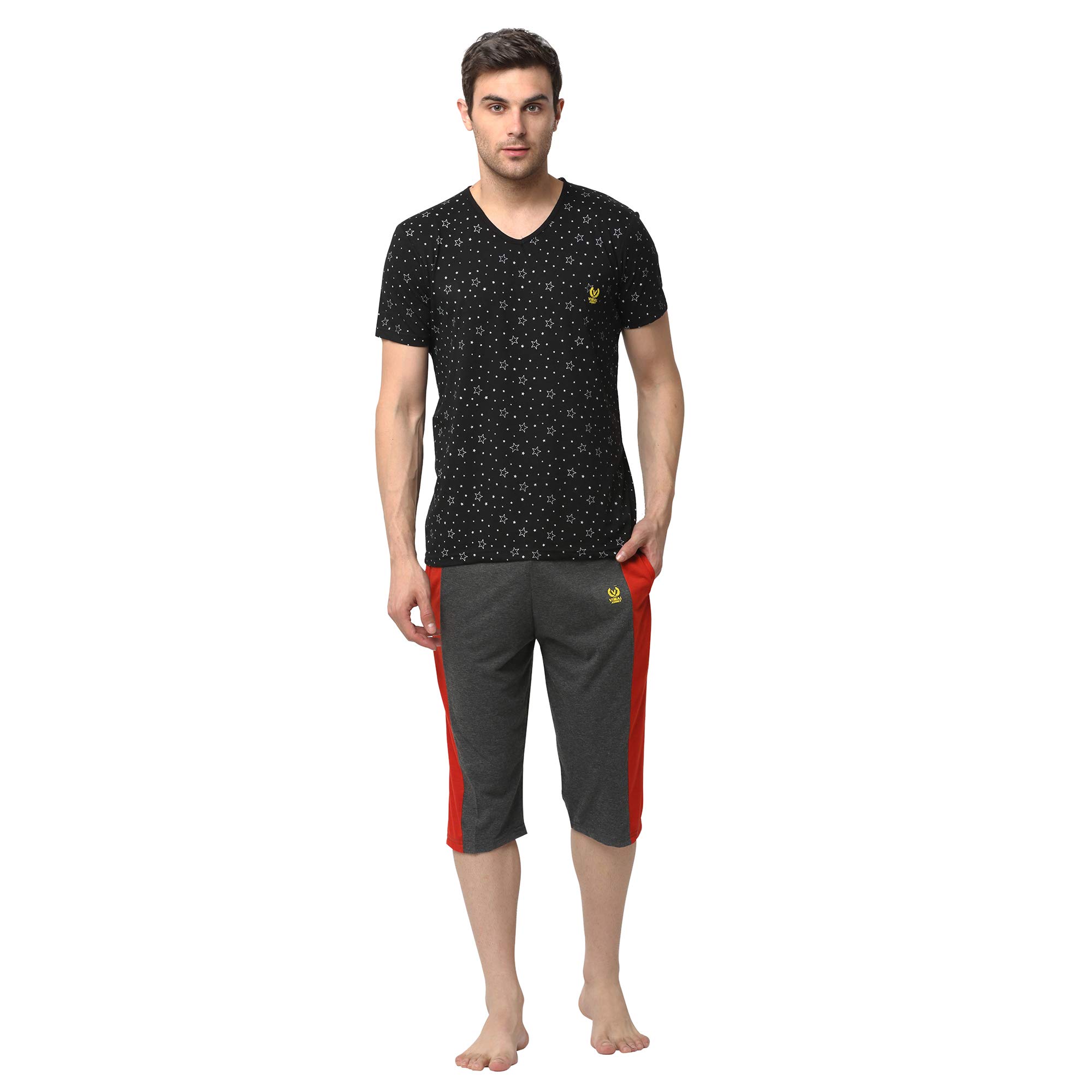 mack jonney Cotton Blend Night Suit Co-ord Set for Men with V-Neck Half Sleeve T-Shirt and Capri-VJ-MNS-TC-GROUP14-picture-46