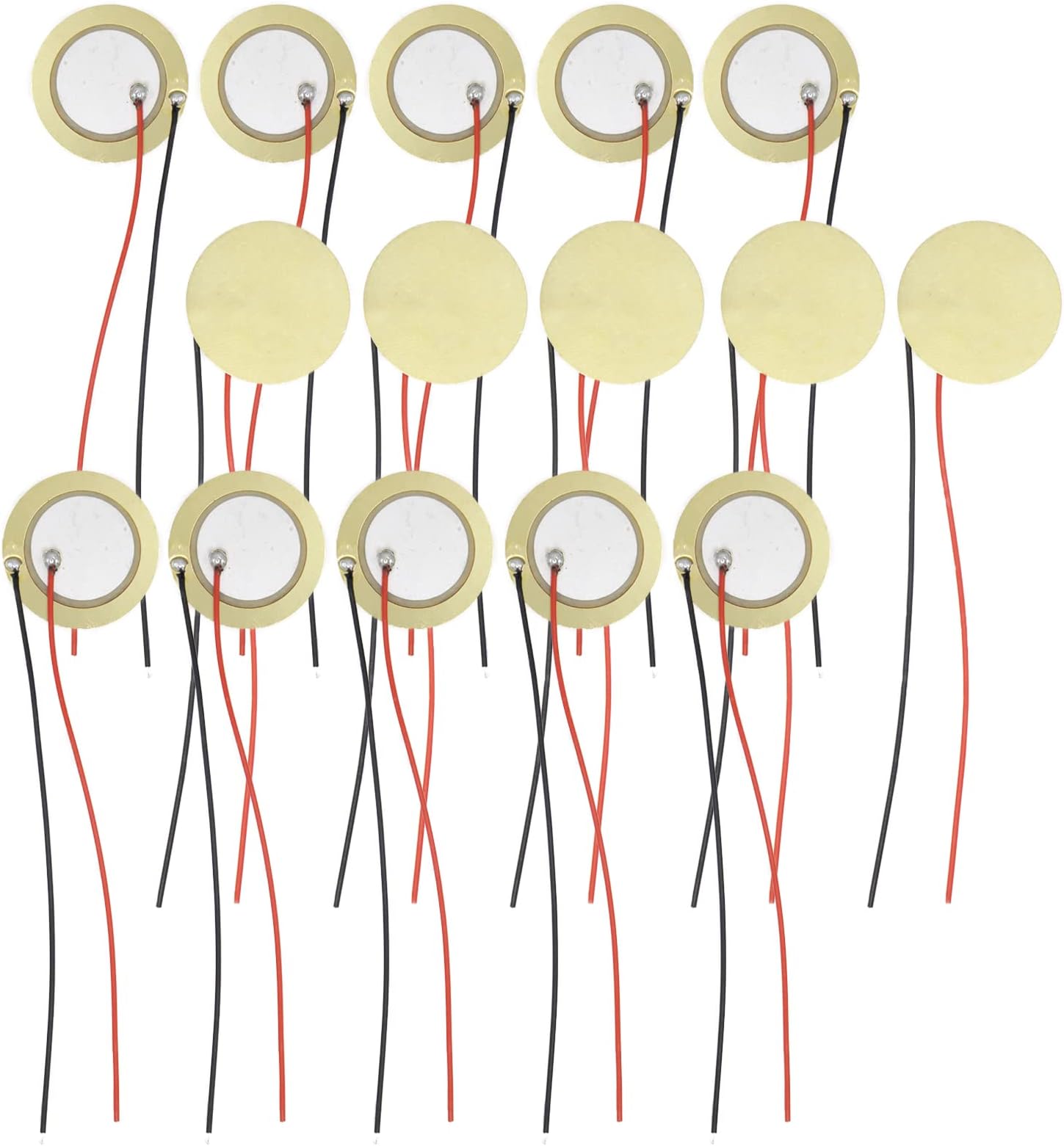 Pack of 15 Piezo Disc, 27mm Piezo Discs Transducer with 3.94inch Leads, Acoustic Contact Microphone Piezo Pickup, Piezo Elements for Drum Triggers Microphone Trigger Element CBG Guitar