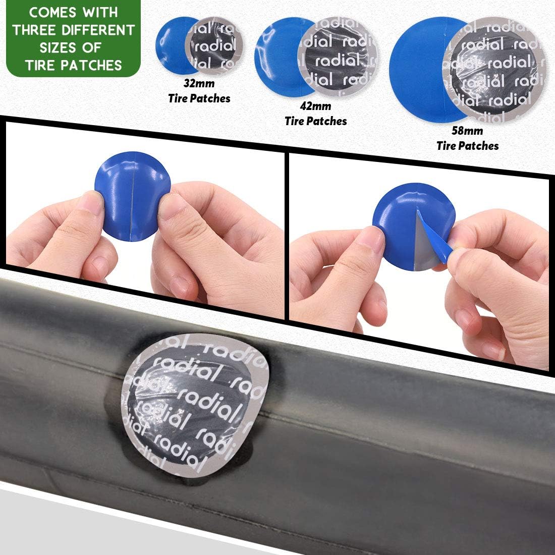 Keadic 70Pcs Tire Patch Roller Tool Set, Includes Valve Cores Tire Valve Caps Tire Repair Patches & 4-Way Valve Tool Dual Head Valve Core Repair Tool for Car Truck Motorcycle Bicycle