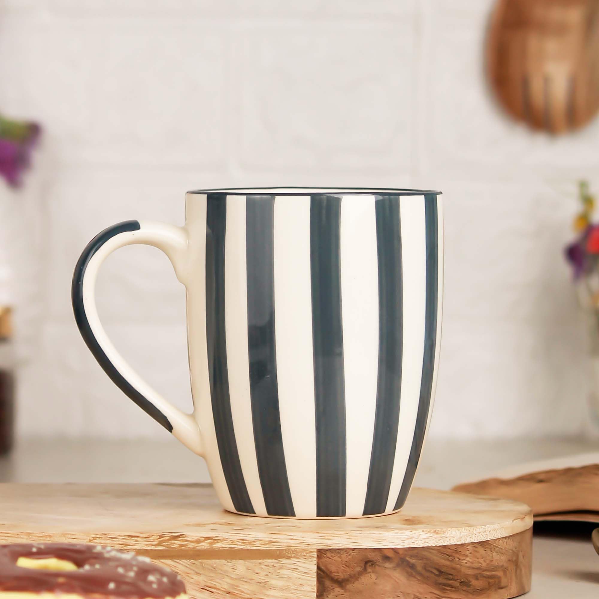 The Earth Store Grey Stripe Coffee Mug - 420ml Capacity, Microwave and Dishwasher Safe, Ceramic Coffee Mug for Every Occasion (Set of 1)