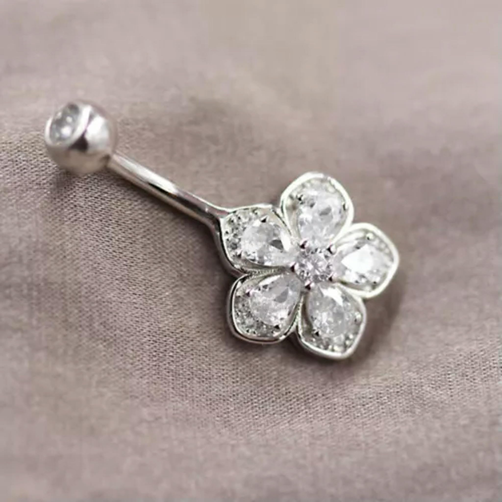 Piercing all'ombelico in Argento Sterling 925 con Fiore di Cristallo A4222-8mm