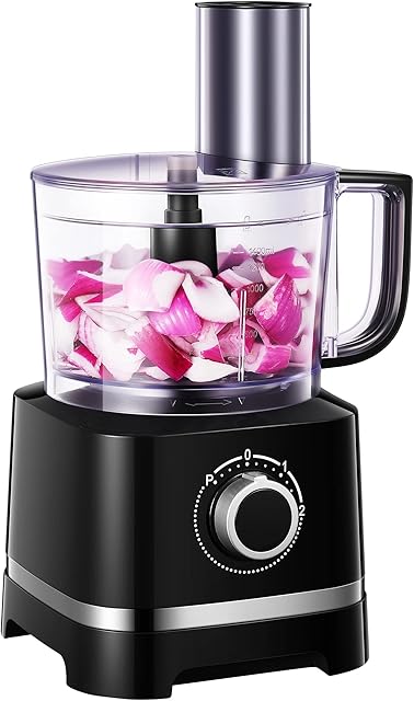 Food Processor 700W, Multifunctional Food Mixer with 1.4L Bowl and 4 Attachments, Shredding, Slicing, Kneading, Chopping and Emulsifying