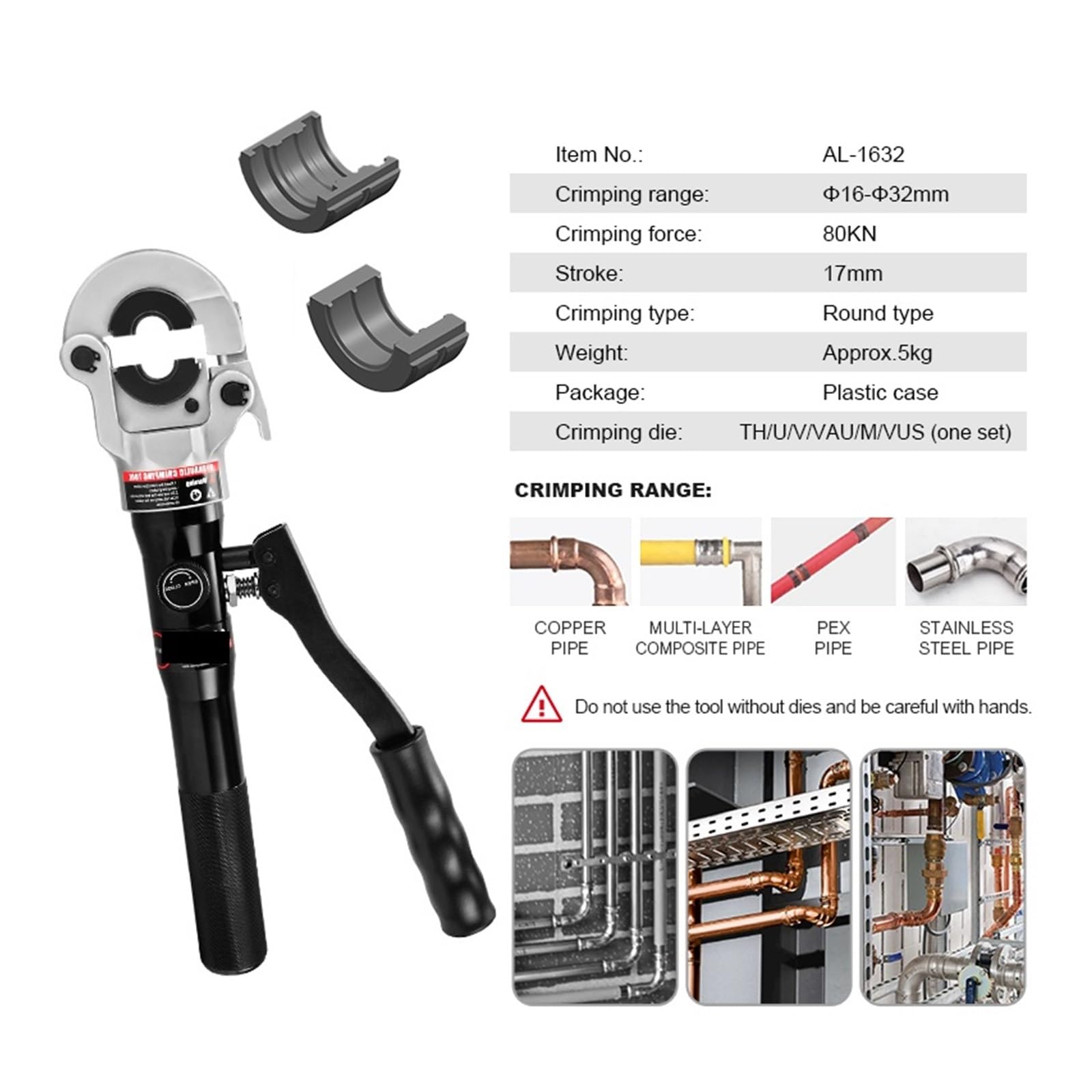 Rura uliczna Pex aluminiowa z tworzywa sztucznego Ogrzewanie podłogowe Narzędzie do zaciskania ciśnieniowego Urządzenie do mnożenia siły(V15 18 22 28mm)