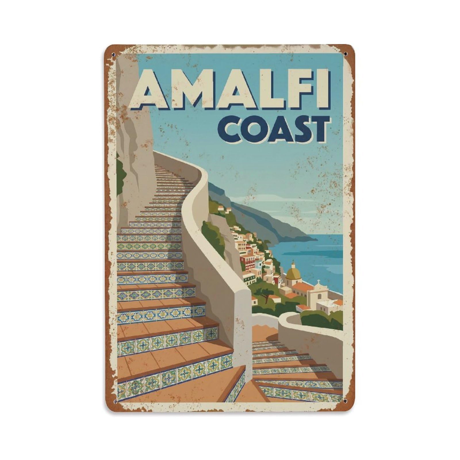 Vintage Travel Stairway Italy Ceramic Metal Tin Sign