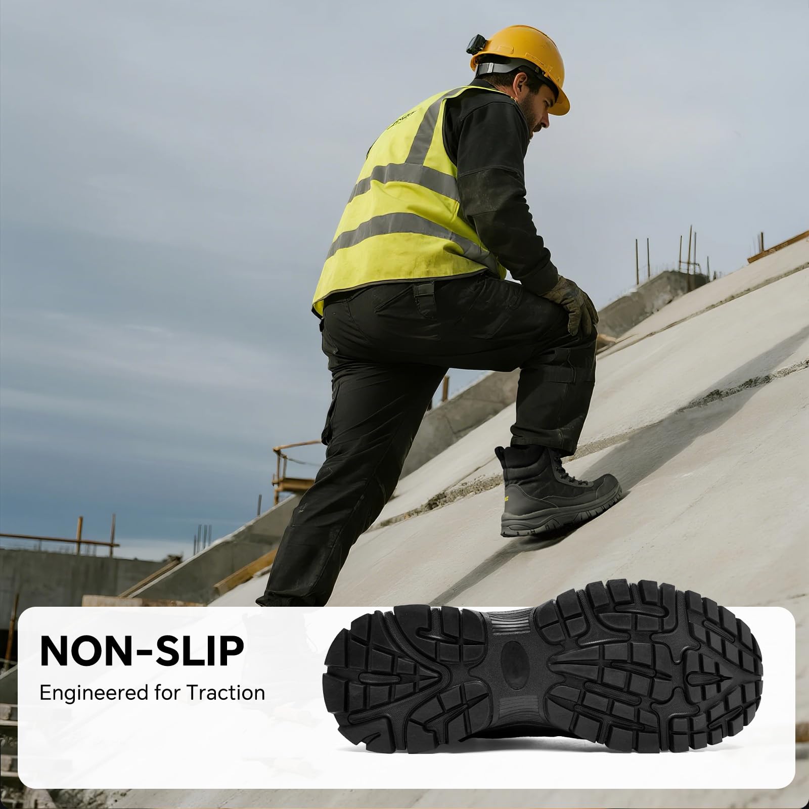 SPIEZ Chaussures de sécurité homme avec embout en acier, semelle antidérapante et anti-perforation, fermeture éclair latérale & légères pour le bâtiment et l’industrie, tailles 40–46