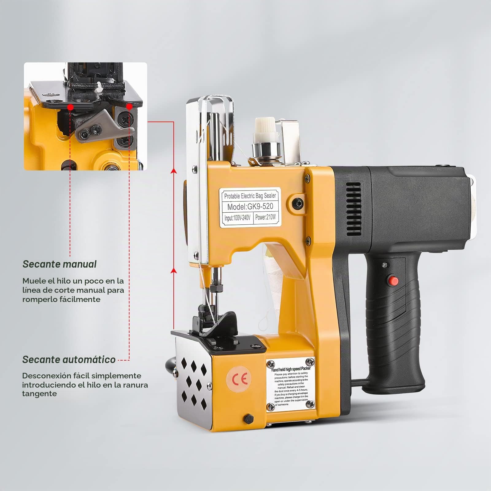 220V cosedora de sacos,2600 puntadas/minuto Máquina de coser portátil Máquina de coser más cercana Bolsa de embalaje para bolsa de plástico de papel de arroz saco de piel de serpiente