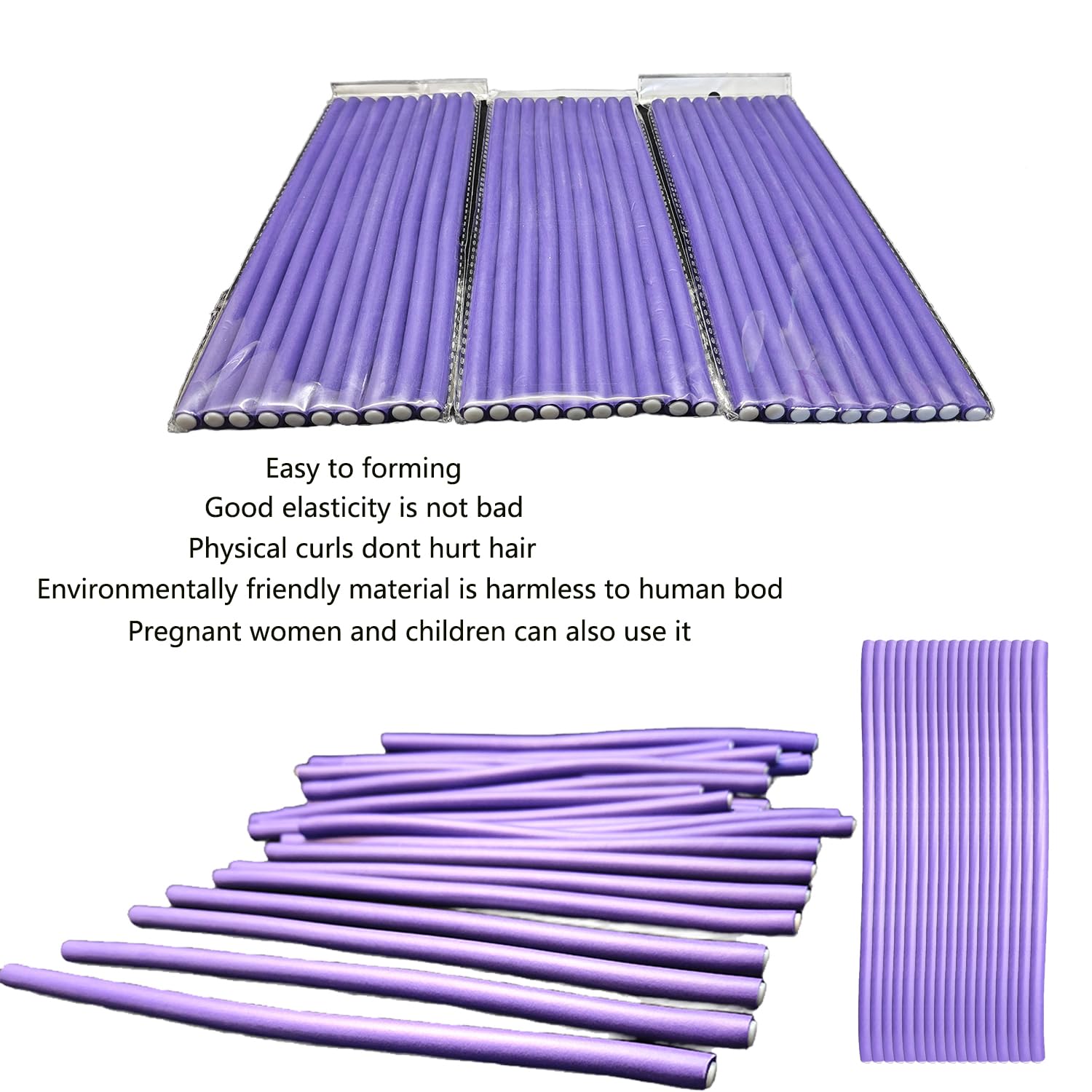 10 varillas rizadoras flexibles moradas de 9.45 pulgadas, rodillos de espuma suave sin calor, rizadores para mujeres con cabello largo y corto (morado, 0.31 x 9.45 pulgadas) 4