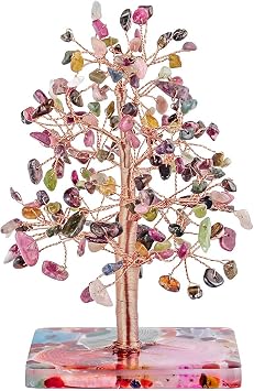 KYEYGWO 7 Chakra Crystal Money Tree with Agate Slices Resin Base