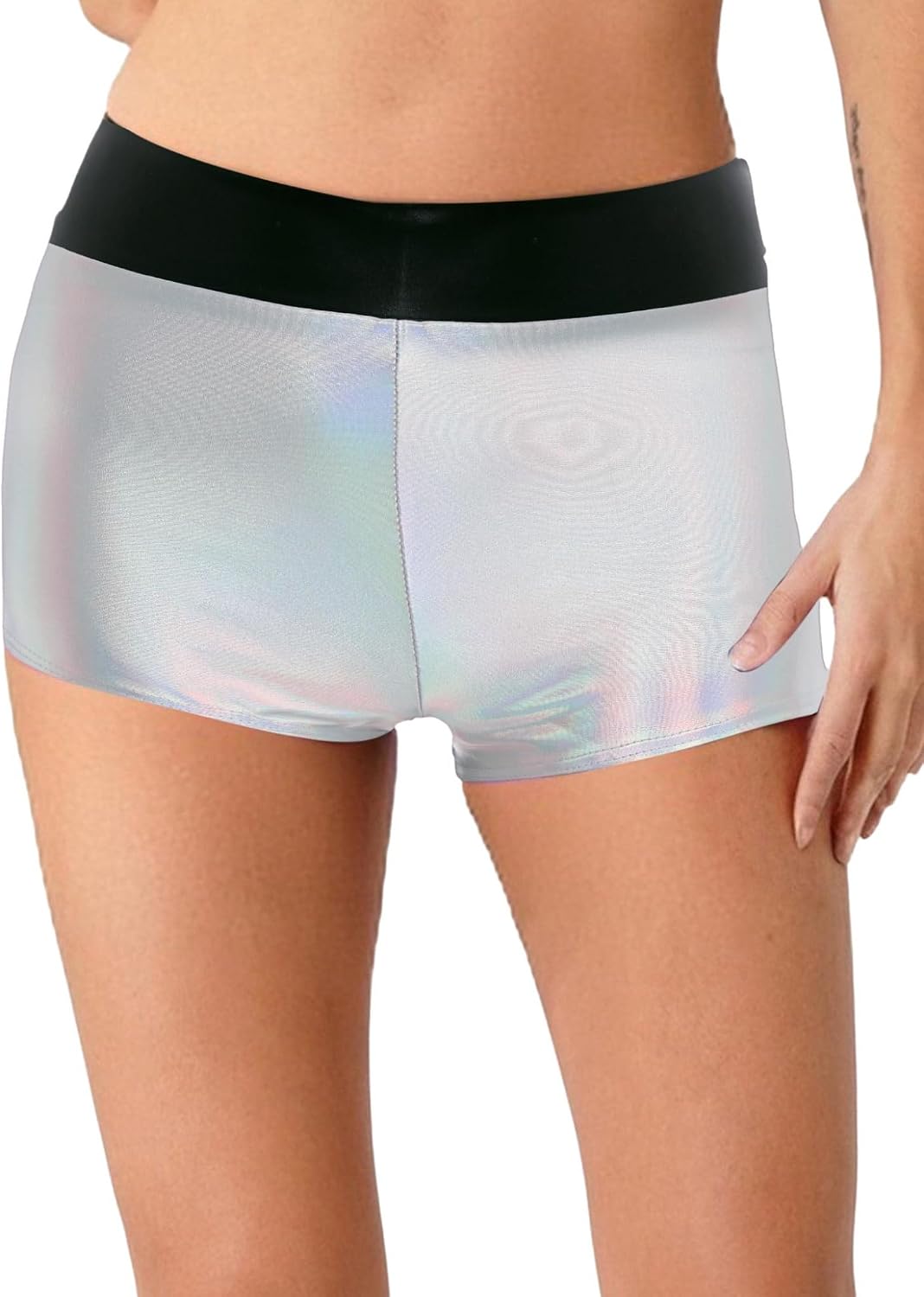 Lejafay Womens Shiny Metallic Booty Shorts Slim Fit High Waist Sport Dance Micro Shorts Rave Outfits