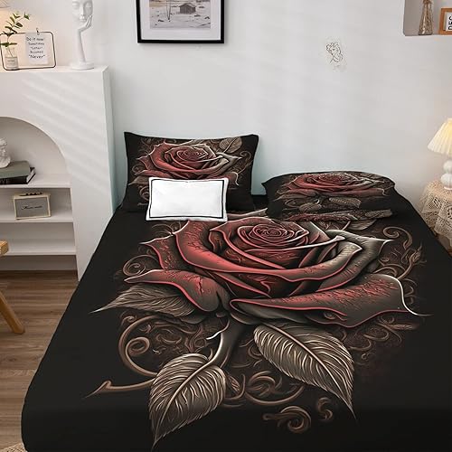 Miniatura 2 de NOGAWA Juego de sábanas de flores tamaño Queen, sábanas de plantas florales, sábanas y fundas de almohada estampadas de 4 piezas, sábana bajera