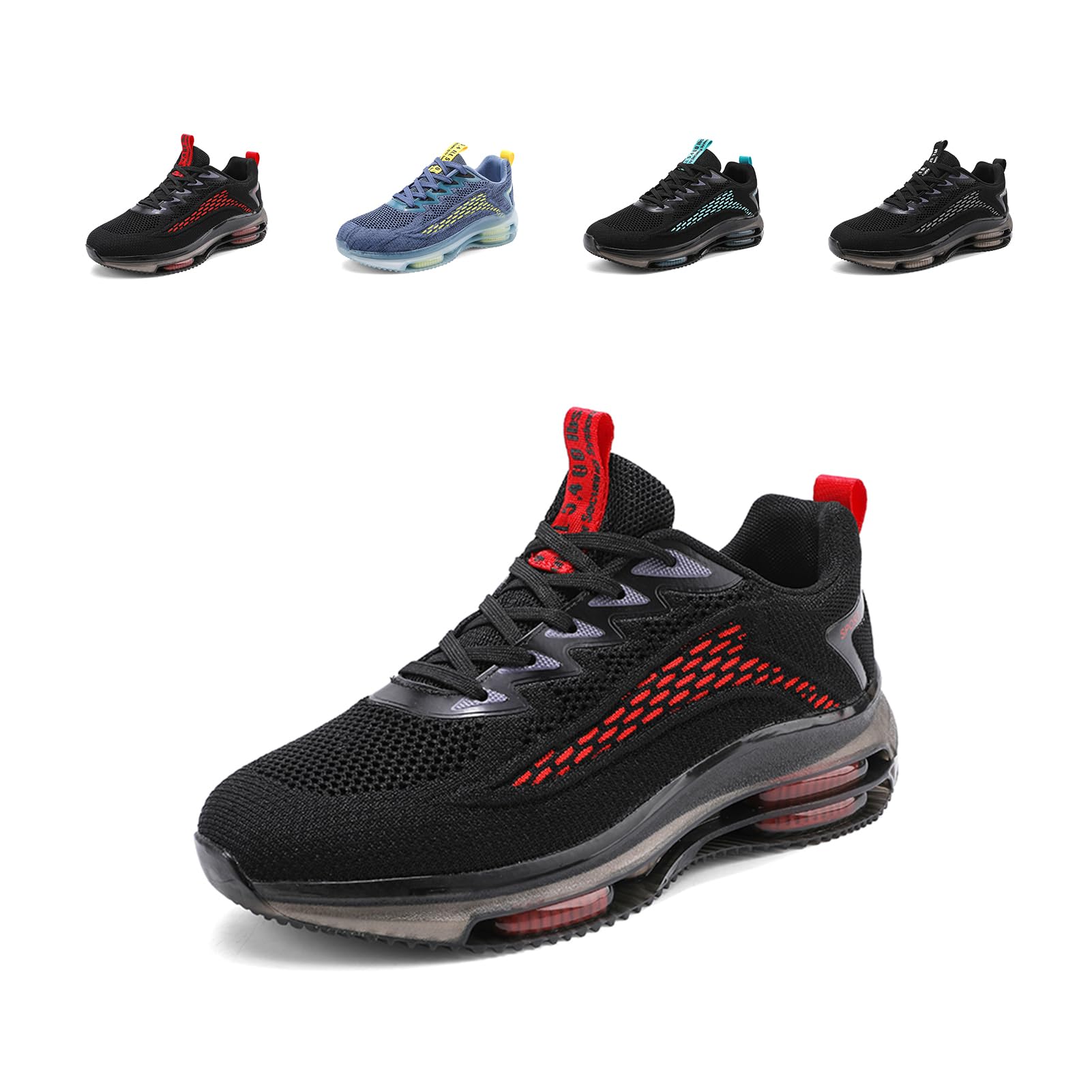 Scarpe Running Uomo Scarpe Sportive Corsa Ginnastica Palestra Sneakers Cuscino d'Aria Traspirante Mesh Antiscivolo Nero Blu Nero e Rosso 39-48