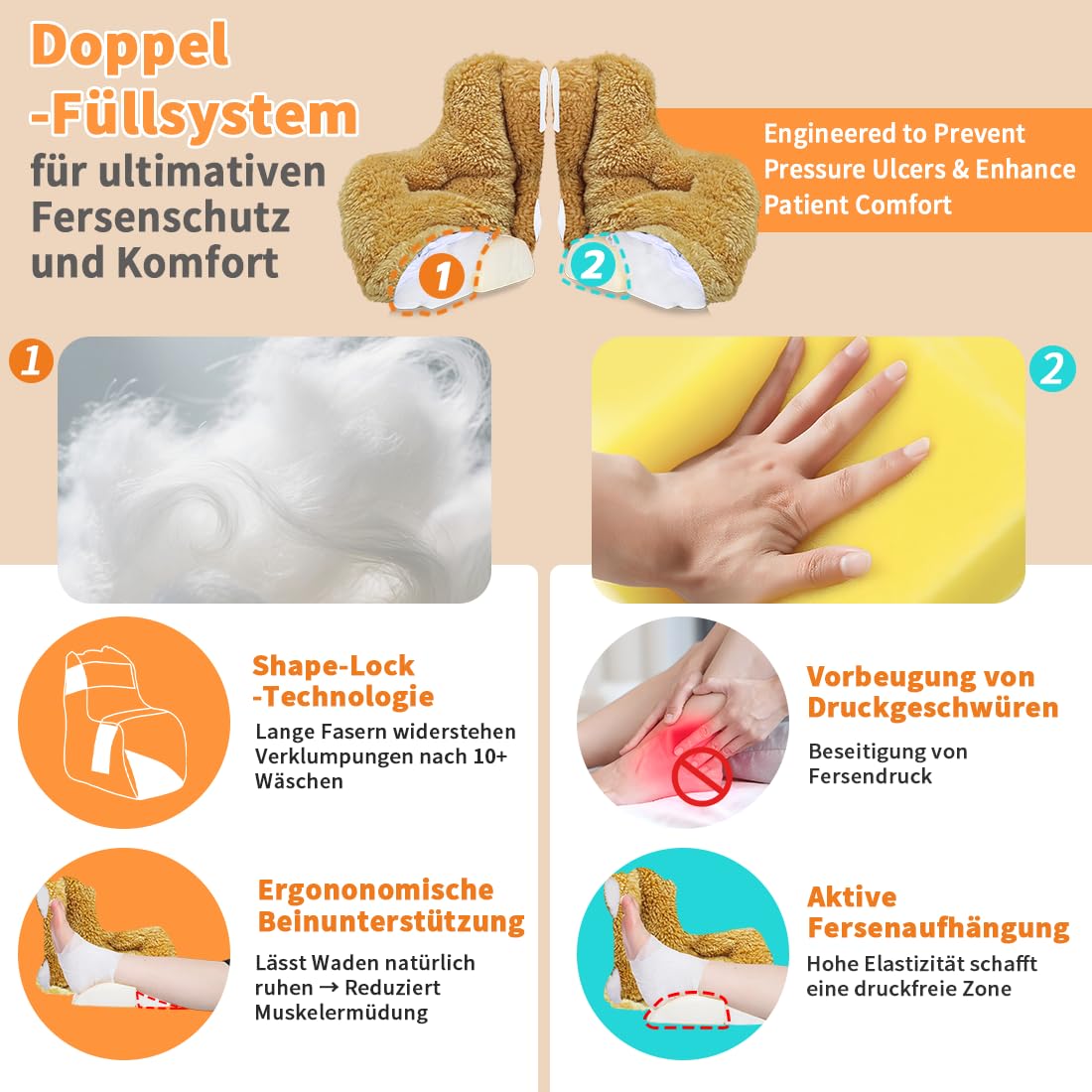 Fersenschützer gegen Dekubitus für Bettlägerige, Fersenentlastungskissen mit offener Ferse, Weiches Fersenpolster mit verstellbaren Klettverschlüssen für Druckstellen & Seniorenpflege (Grau, 1PC)