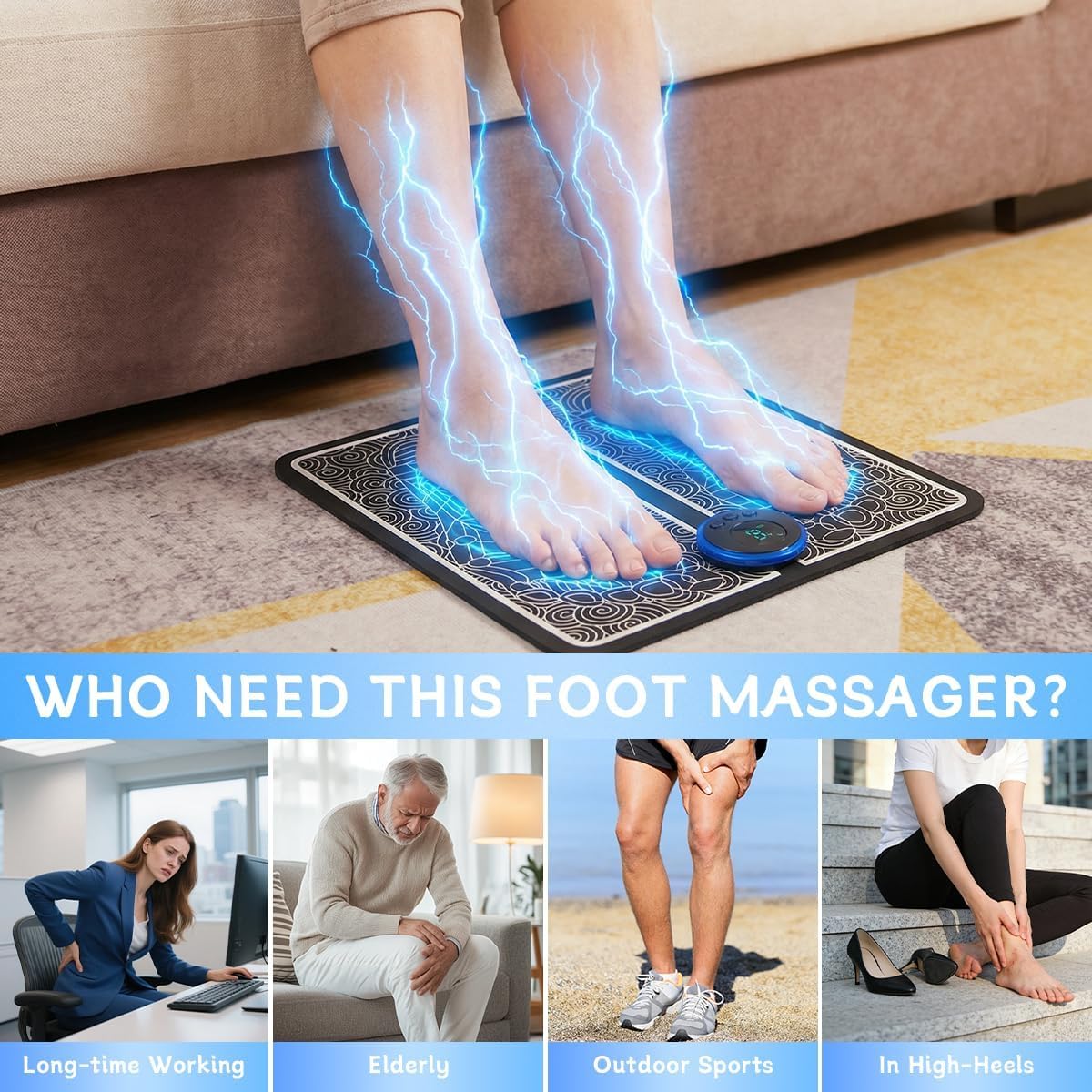 Foot Massager with Remote Control, Foot Stimulating Massage Mat Improves and Promotes Muscle Stimulator, 8 Modes 19 Levels, Foot Mat System for Pain Relief (KTR-4034) — Amazon image 4