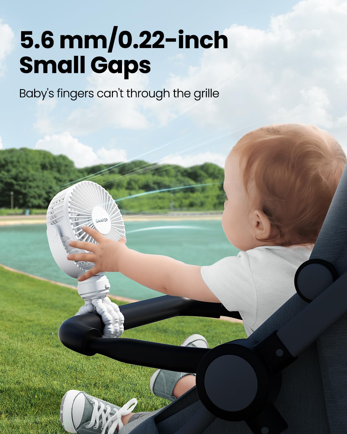 Ventilatore Portatile Per Passeggino Gaiatop - Ricaricabile, 3 Velocità, Treppiede Flessibile E Sicuro Per Bambini - Foto 4