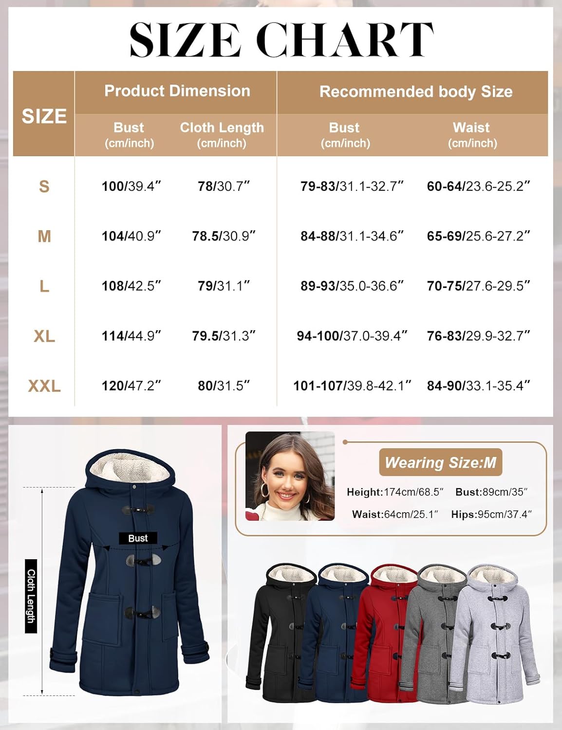 HEEKPEK Womens Sherpa Lined Coats Winter Warm Fashion Horn Button Fleece Thicken Hooded Casual Jackets Long Sleeve Outerwear - Image 6