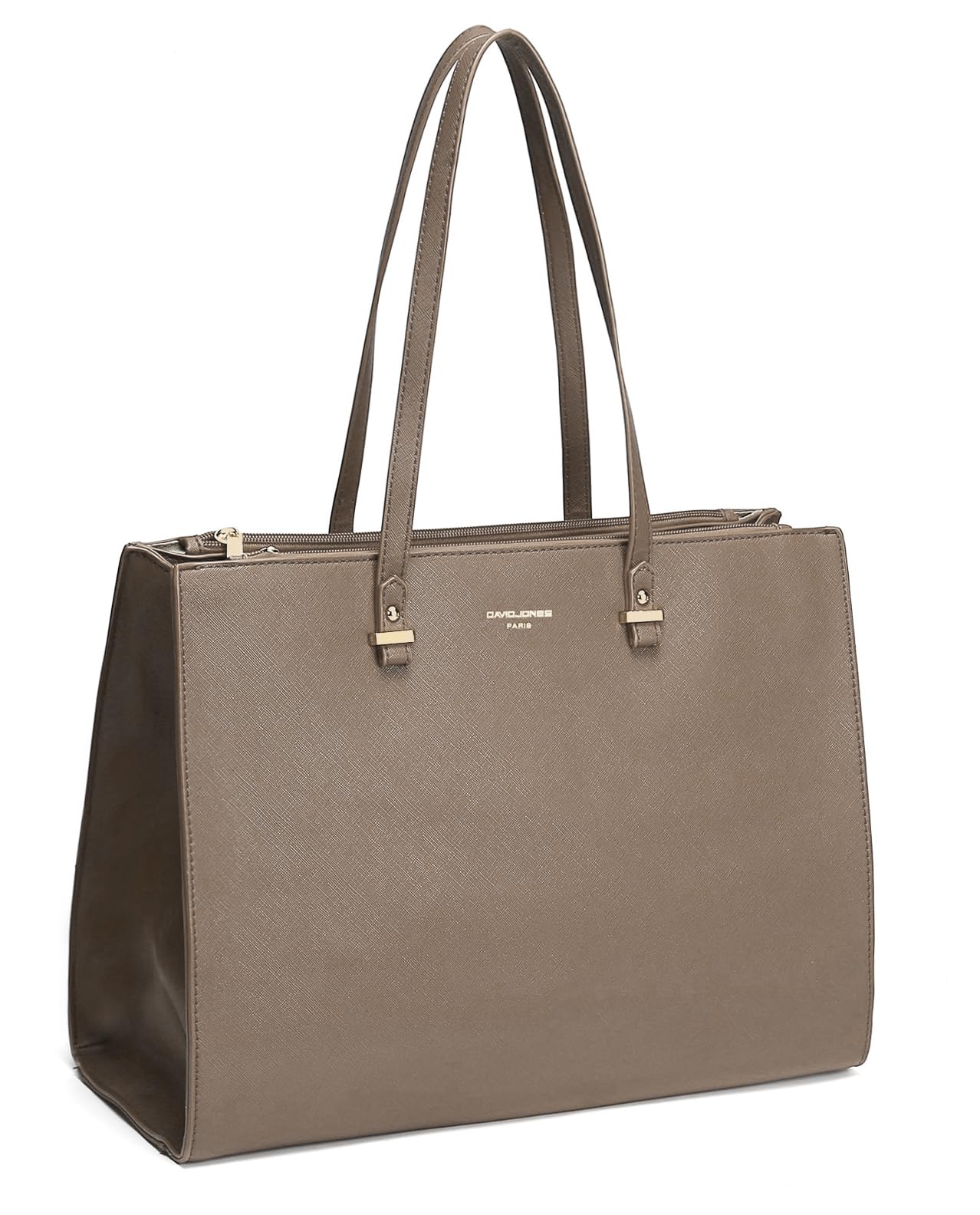 David Jones - Women's Large Size Tote Shopper Handbag - Ladies Shoulder Bag School Work Business A4 Long Handles - PU Faux Leather Top-Handle Satchel - Beige Taupe