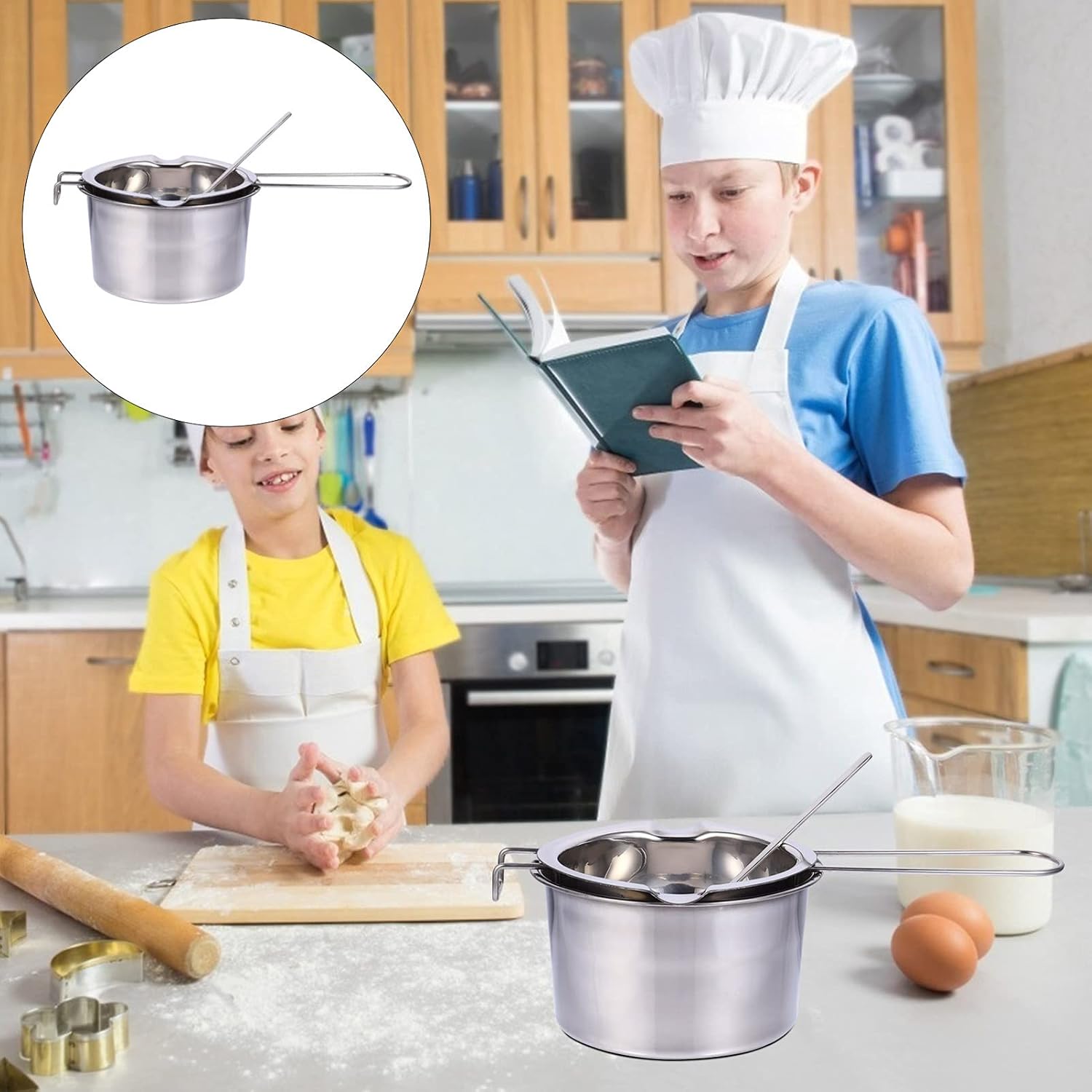 Stainless Steel Chocolate Cheese Melting Pot Set Double Boiler Lid for Baking and Cooking for Picnics and Hiking
