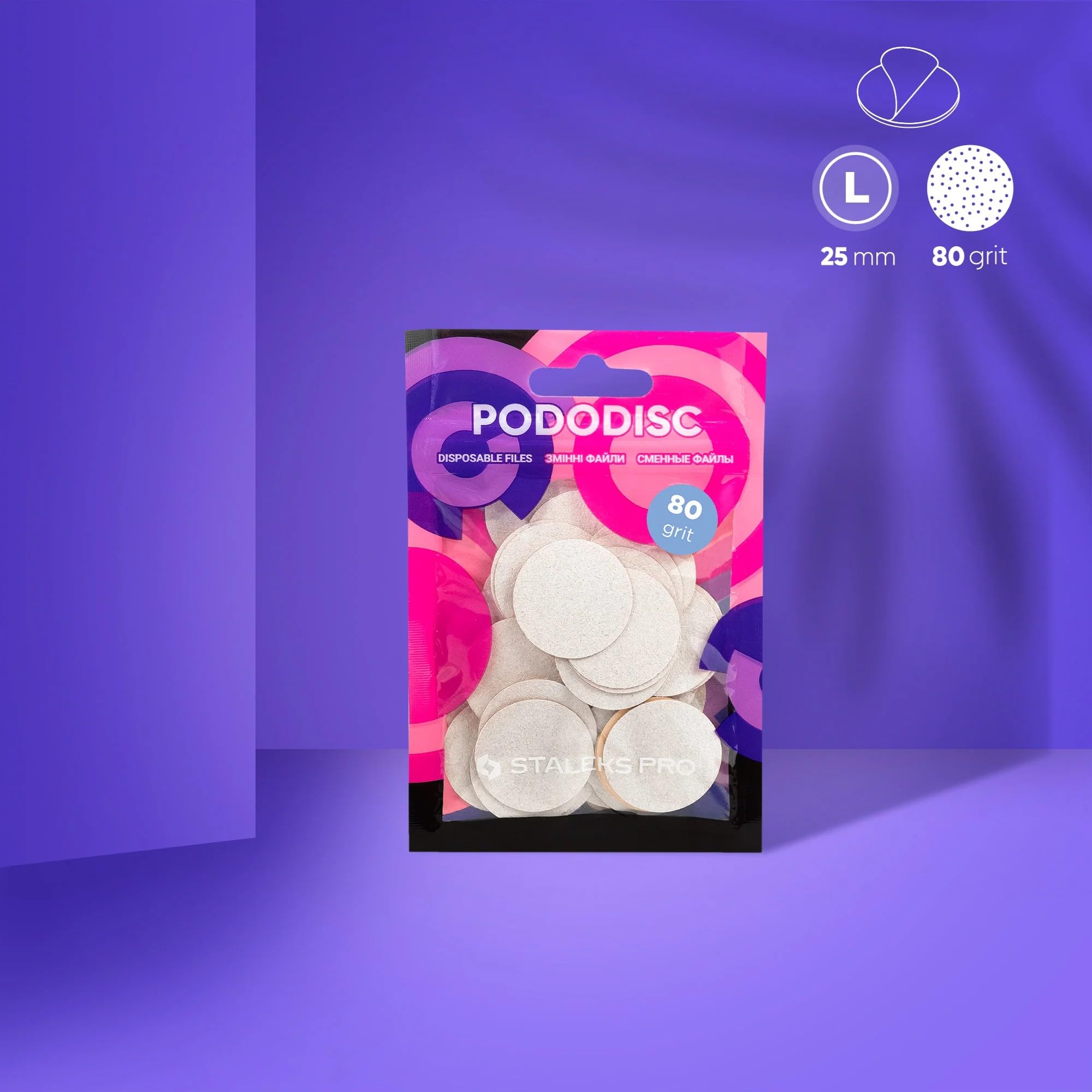 STALEKS PRO Pododisco 50 dischi abrasivi adesivi PODODISC L EXPERT 25 mm per tornio unghie. Pedicure speciali (Grano #80)