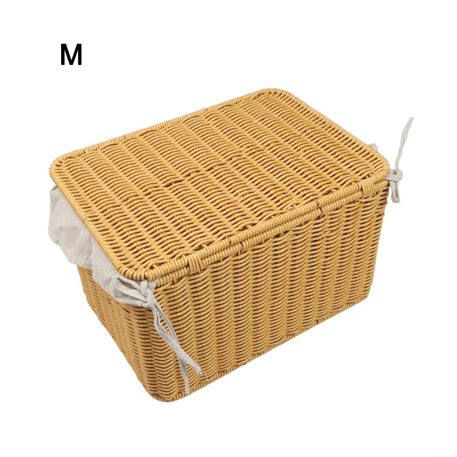 Cesta De para almacenamiento De Mimbre Sintético Hecha A Mano Con Tapa