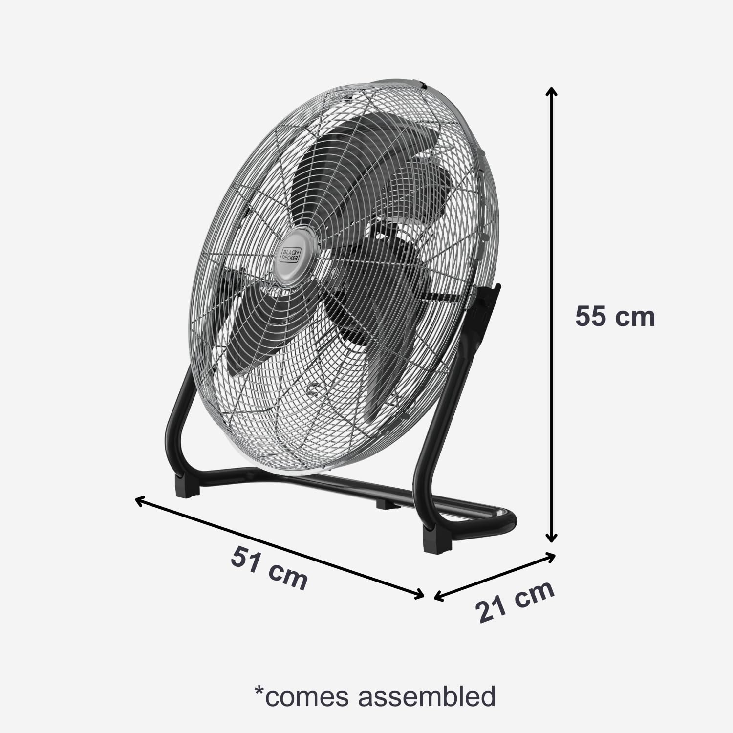 BLACK+DECKER - Ventilatore da Pavimento 120W | 3 Velocità | Diametro 45cm | 3 Pale in Metallo | Inclinazione Regolabile | Base Antiscivolo | Maniglia di Trasporto | Griglia Rimovibile | Avvolgicavo