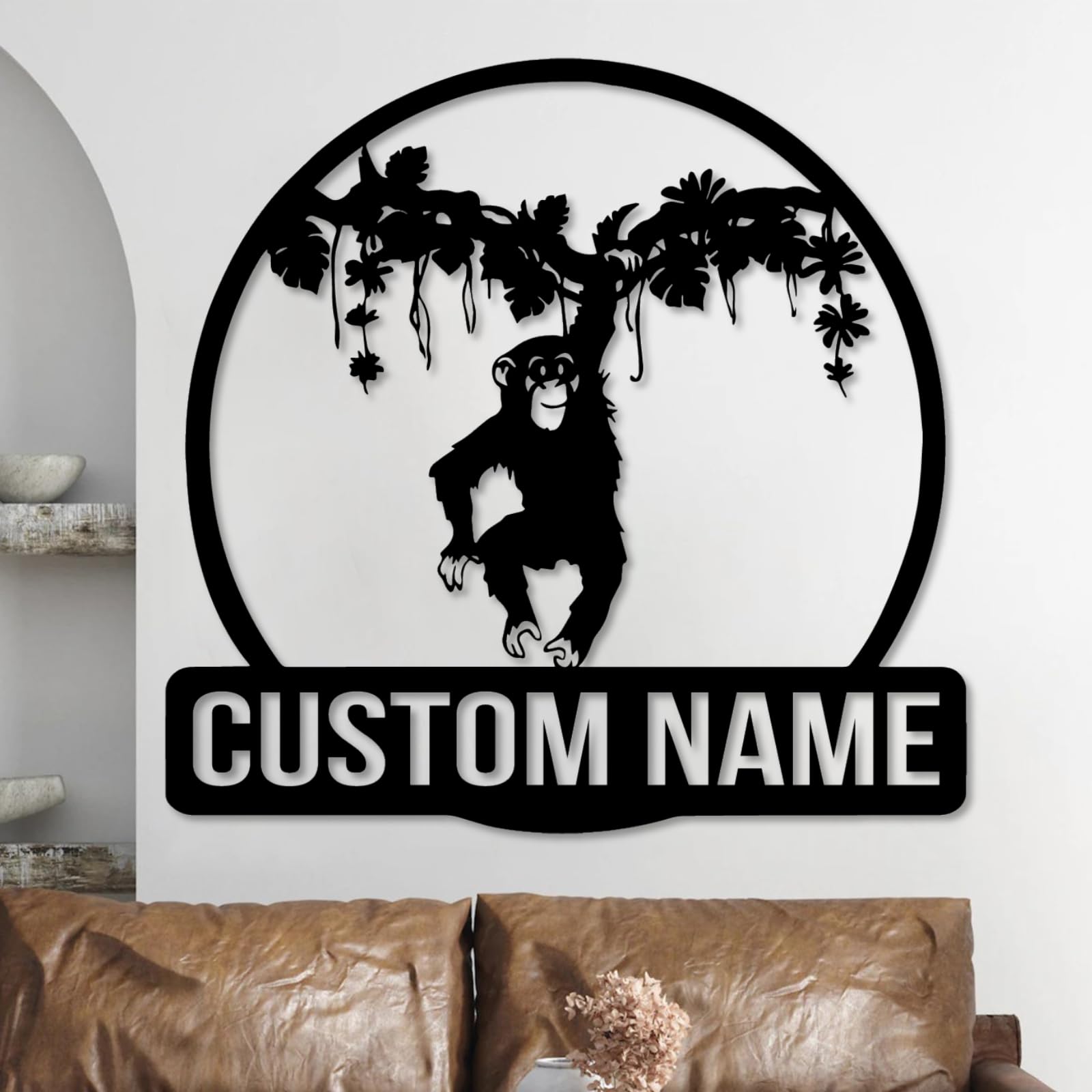 Houdoum Style D Custom Chimp Monkey Metal Wall Art, Personalized Chimp Monkey Name Sign,Chimp Home Decor,Custom Name Metal Wall Hanging,Metal Decoration (Style D)