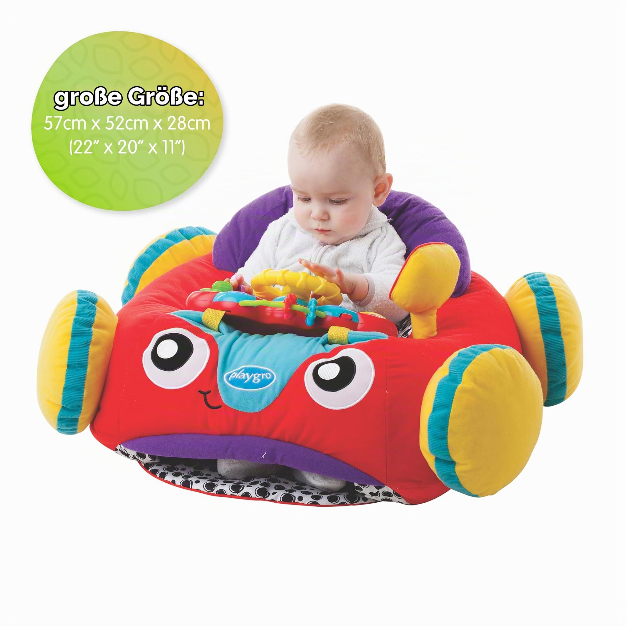 Playgro Plüschauto mit Lenkrad, Musik und Lichteffekten, Ab 6 Monaten, Music and Lights Comfy Car, Mehrfarbig, 1 Stück (1er Pack), 40191
