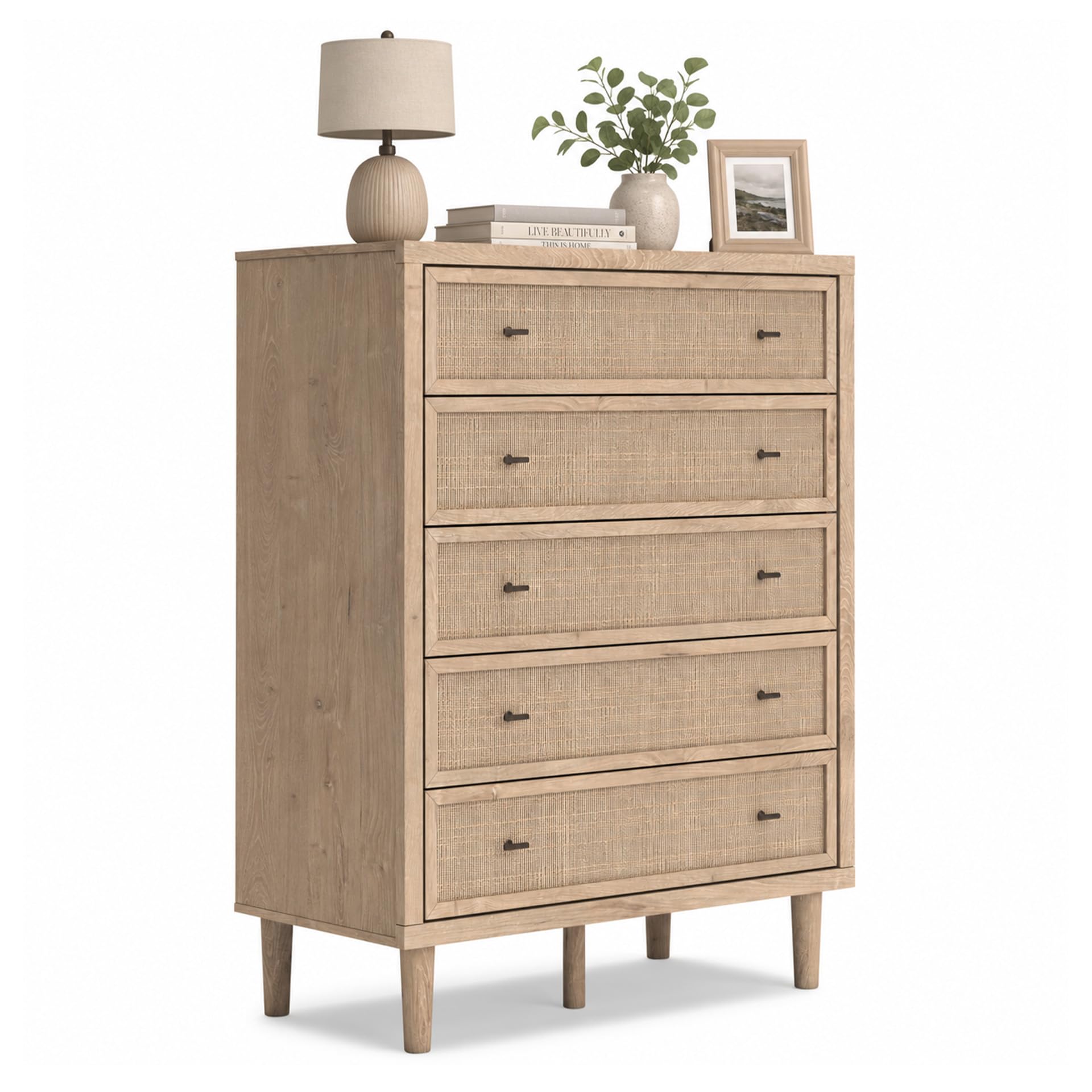 Signature Design by Ashley Cielden 5-Drawer Tall Dresser, Light Brown