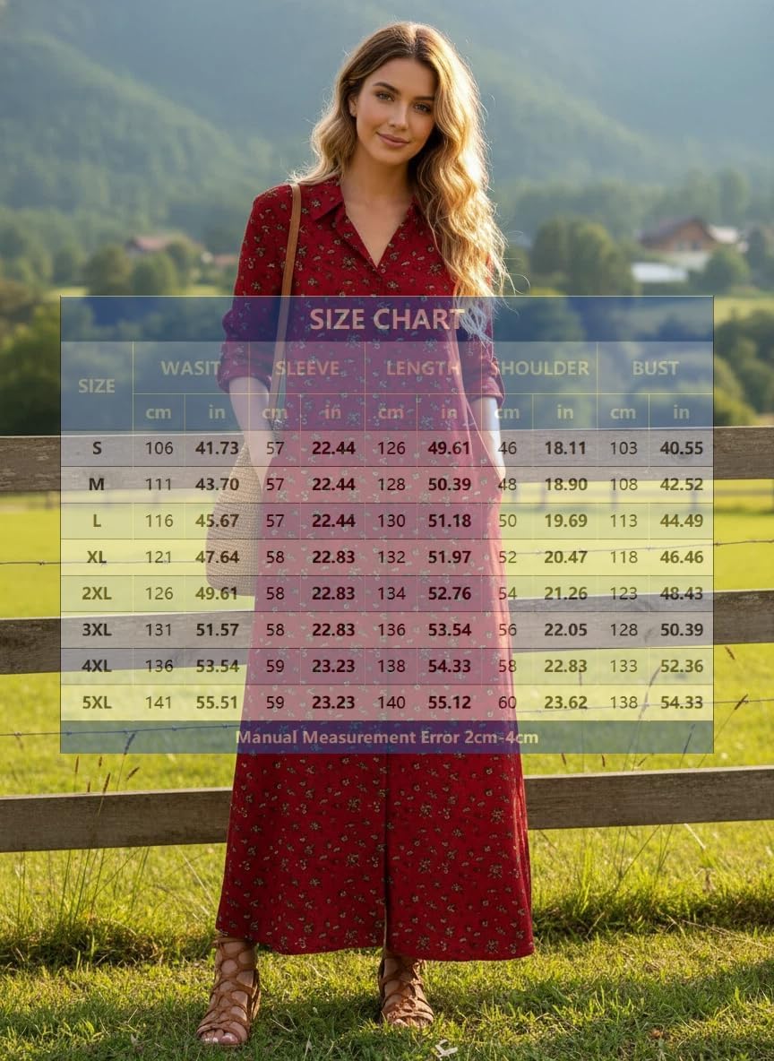 Womens Linen Cotton Boho Floral Maxi Button Down Shirt Dresses Plus Size Long Sleeve Beach Casual Loose Tunic Dress for Women - Image 5