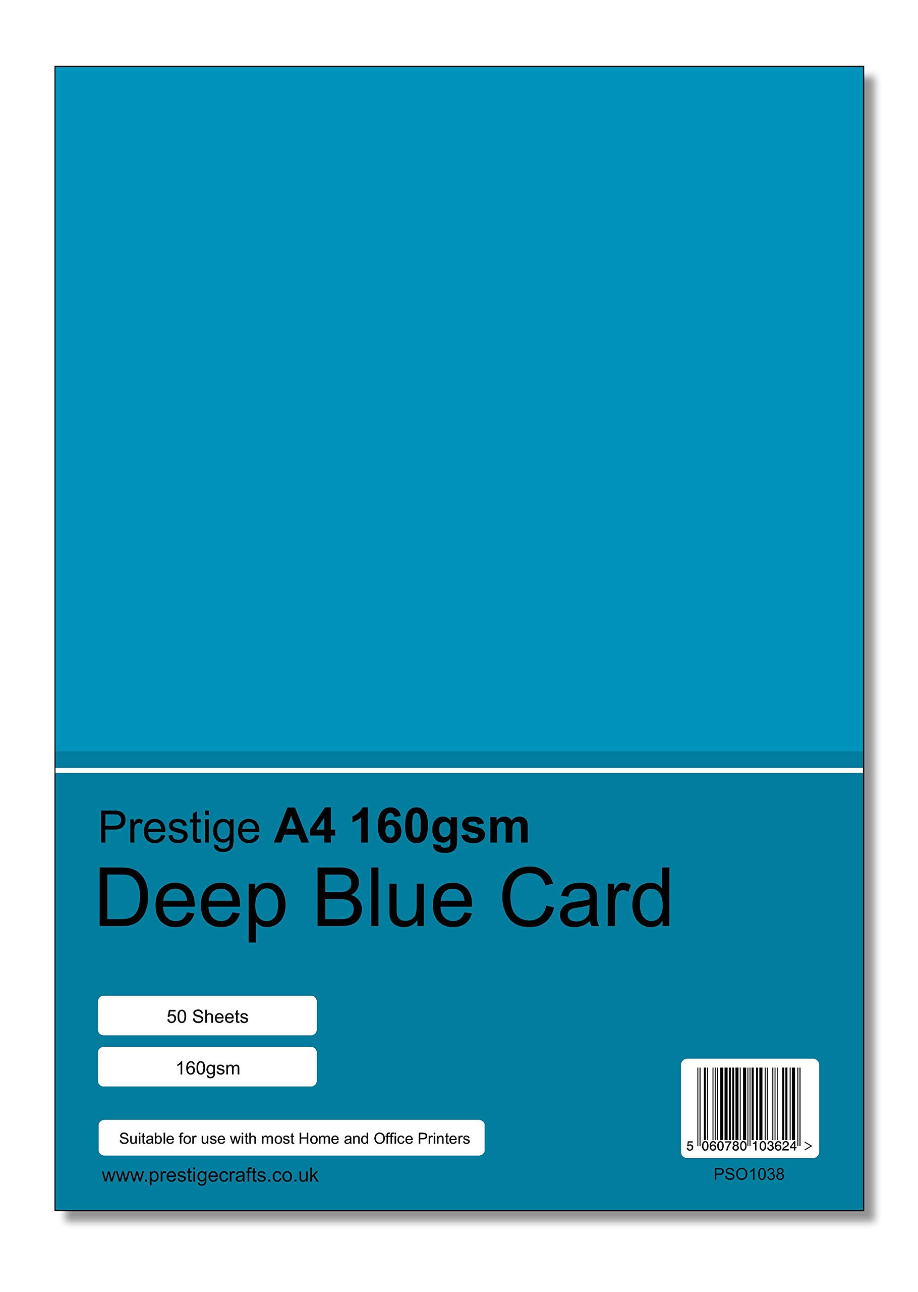 Prestige A4 160gsm Coloured Card Printing Inkjet Laser Craft Card - 50 Sheets per Pack - 20 Colours (Deep Blue)