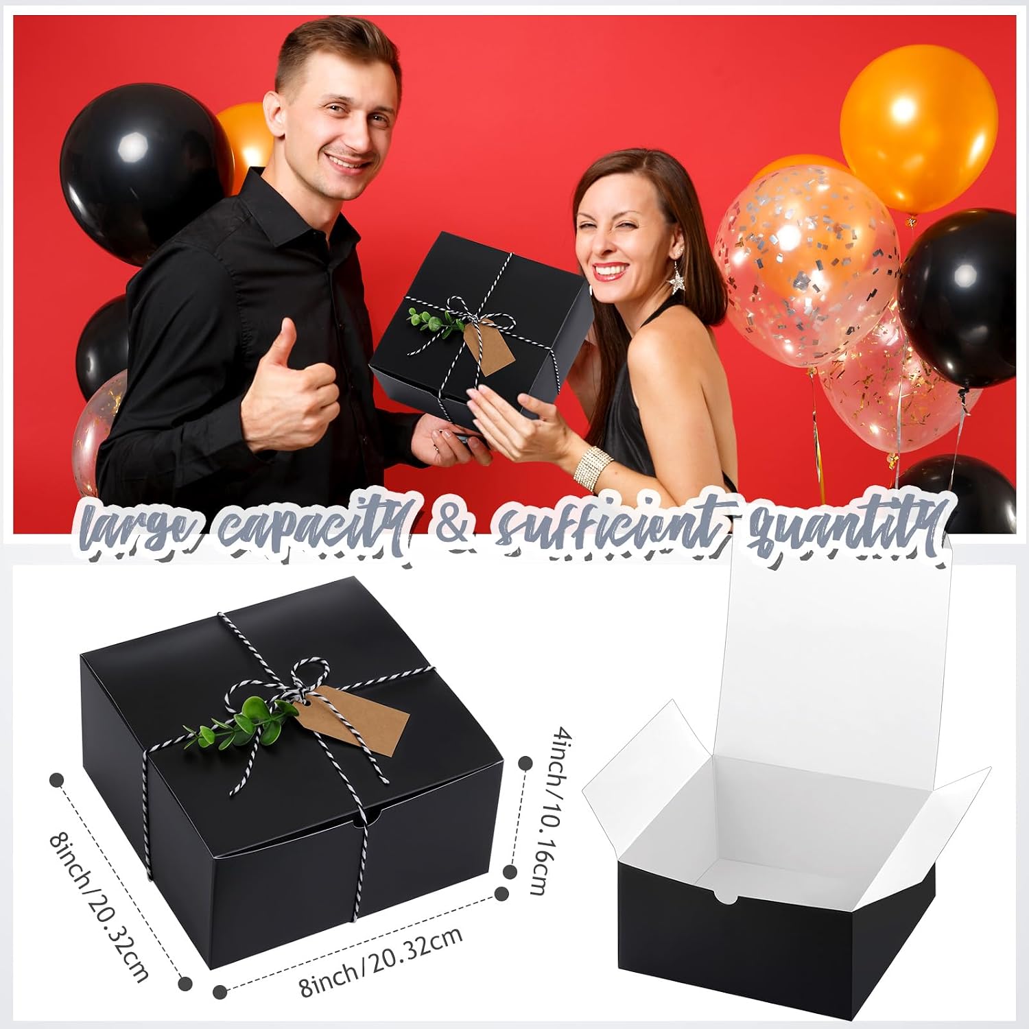 Crtiin 8 Pack Gift Boxes Set 8 x 8 x 4 Inch Black Groomsman Proposal Cardboard Gifts Box with Lids for Presents Men Wedding Valentine's Day Easter Father's Day Birthday Gift Packaging, Party Favors