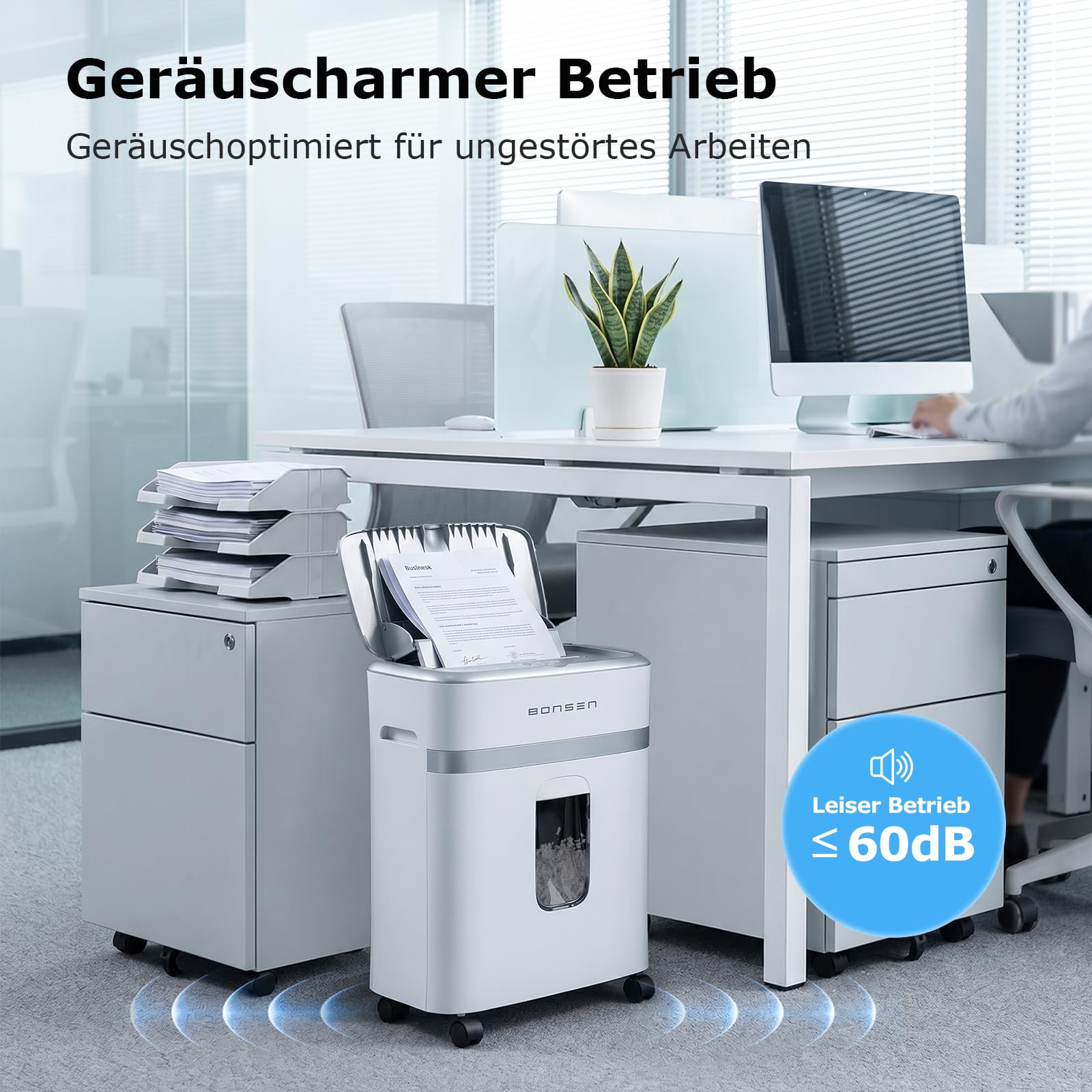 BONSEN Aktenvernichter mit 100 Blatt Auto-Feed, P-4 Mikroschnitt Schredder | leiser ≤60dB mit 30 Min. Dauerbetrieb für Büro und Homeoffice, S9201