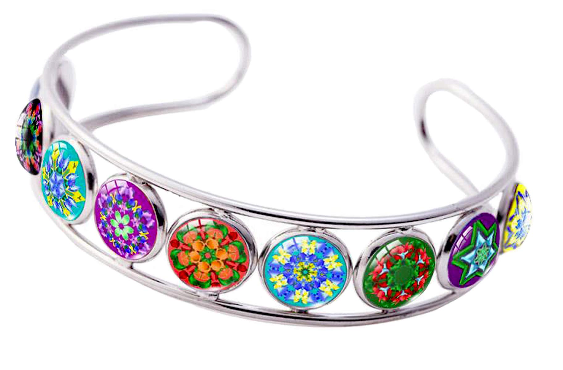 Blazing AutumnCuff Bracelet Art Pattern Under Glass Dome Jewelry Handmade