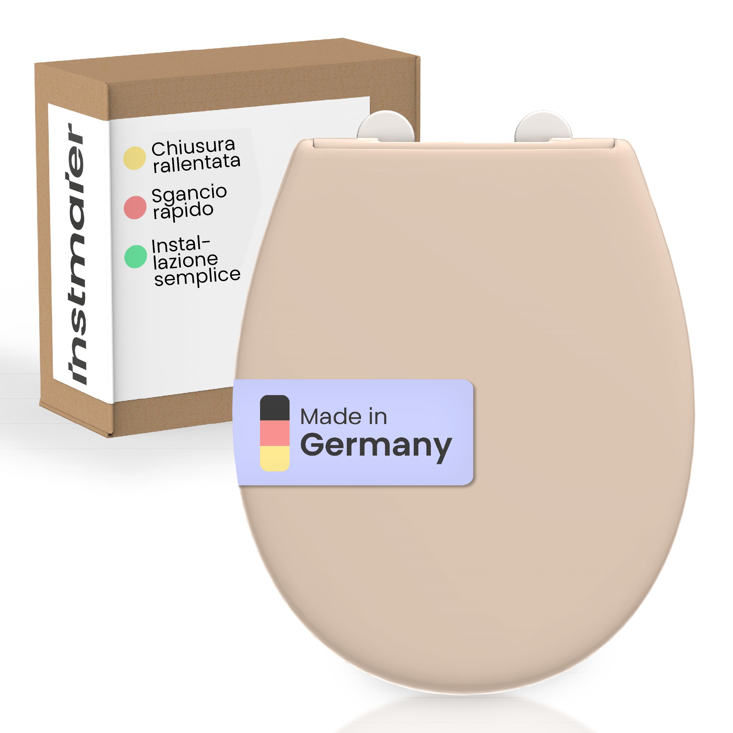 instmaier Alma | Copriwater con chiusura ammortizzata | Sedile WC beige Bahama | Forma ovale | Duroplast | Sedile WC con Quick Release | Prodotto in Germania | Resistente fino a 250 kg