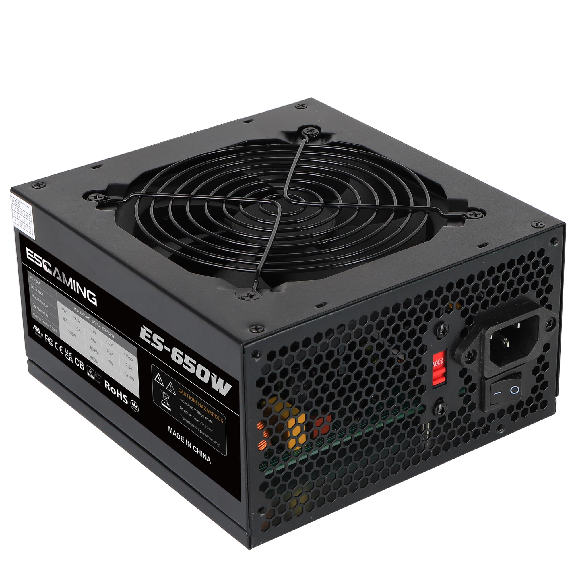 ESGAMING 650W Non Modular Power Supply with Low-Noise 120mm Fan ATX PSU, 115/230 Voltage Switch PFC Protection